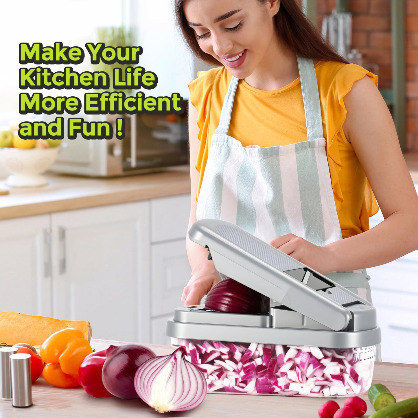 Vegetable Chopper,12-in-1 Multifunctional Food Chopper,Professional Onion Chopper with 7 Blades,Vegetable Cutter with Container for Salad,Potato,Carrot,and Garlic Essential Kitchen Tool (Silver black)