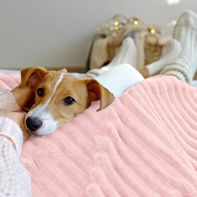 INFIIXSO Sherpa Throw Blanket for Couch - Super Soft & Warm Striped Fleece Blanket, Cozy Plush Fluffy Blanket All Season Use (Pink, 60x80 Inches)