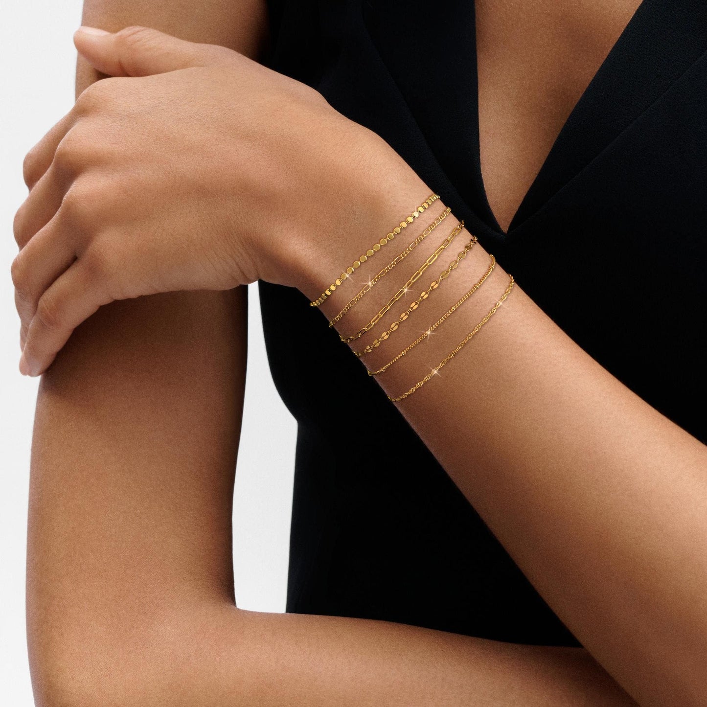 Tewiky Waterproof Gold Bracelets for Women Non Tarnish - Dainty Stack 14K Gold Plated/Sterling Silver Chain Bracelets Set Adjustable Trendy Jewelry for Women