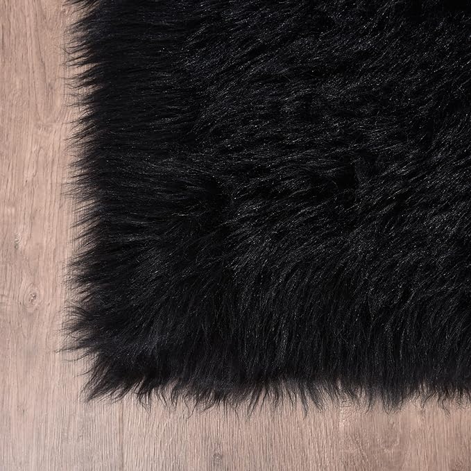 Goolela Black Sheepskin Rug 3x5 for Bedroom Black Fluffy Faux Fur Rug Furry Shag Plush Soft Bedside Dorm Décor Rectangle