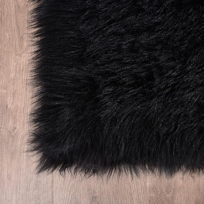 Goolela Black Area Rug 9x12 Fluffy Fuzzy Furry Rug for Living Room Bedroom Faux Sheepskin Fur Shaggy Soft Rectangle