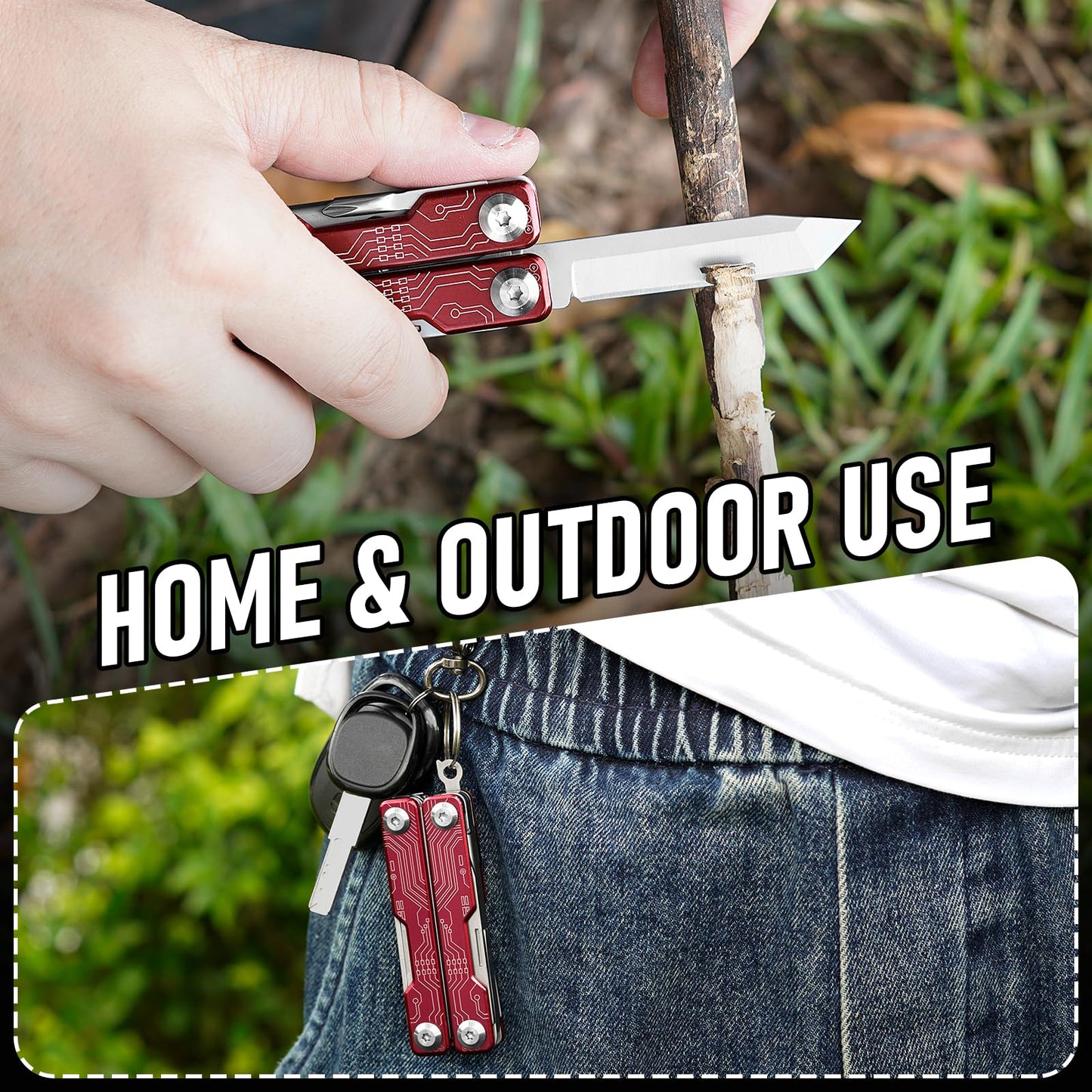 BIBURY Mini Keychain Multitool Scissors BI2061R, 9 in 1 Multitool EDC Scissors with Screwdriver, Bottle Opener, Pocket Knife, Spring -Mini Multi Tool for Outdoor, Daily Use, Gifts for Men and Women