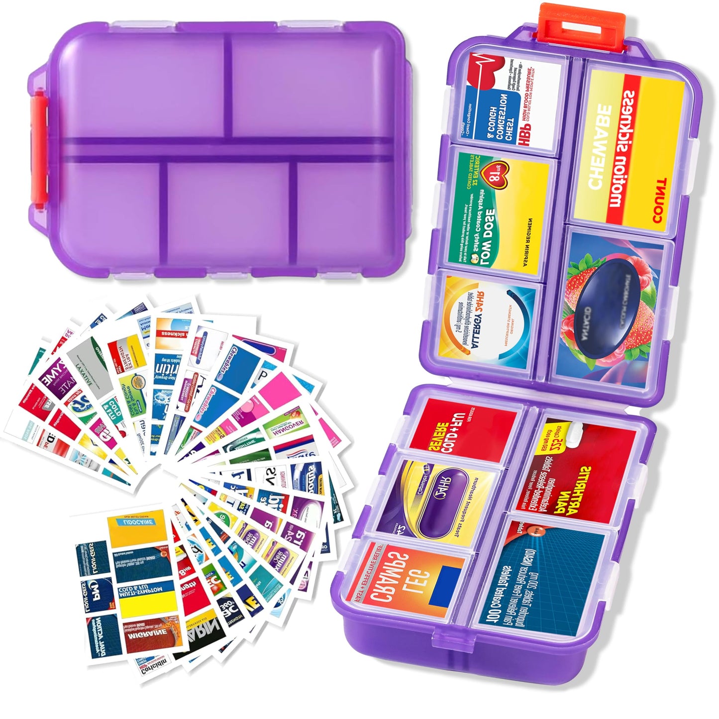 2026 New Extra Large Pill Box with Medicine Labels Travel Essentials Daily Med Container Mini Medication Organizer Storage Organizer Case 7 Day Pill Organizer(Purple)