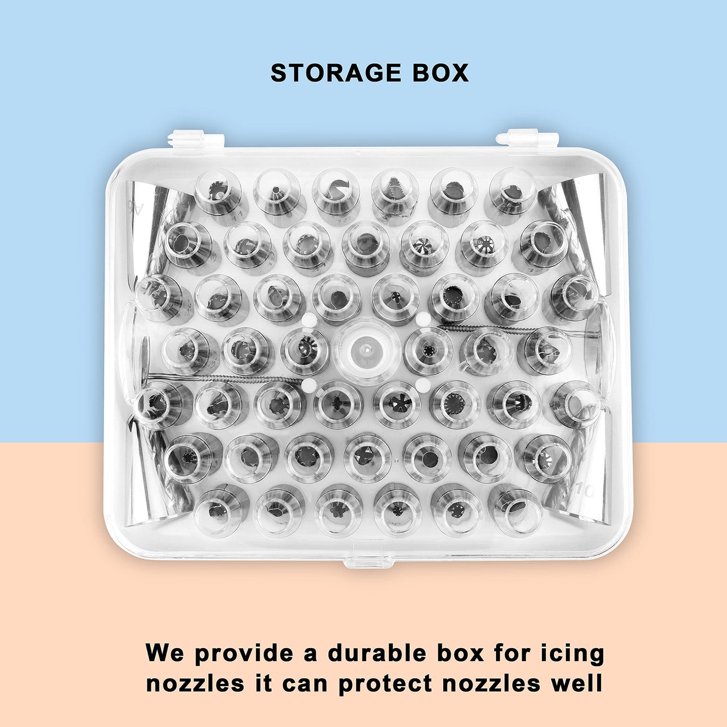 FIVETASCake Decorating kit for Beginners-52 Numbered Icing Tips with Pattern Chart,2 Flower Nails and 1 Coupler.Piping Tips Set with storage box.