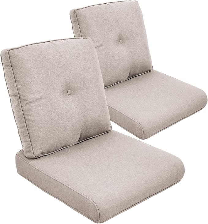 Outdoor Chair Cushion Set of 2, Waterproof Outdoor Seat Cushions 25x22 , Patio Chair Cushions for Outdoor Furniture, Replacement Couch Loveseat Cushion, Include 2 Back & 2 Seat Cushions, Button/Beige