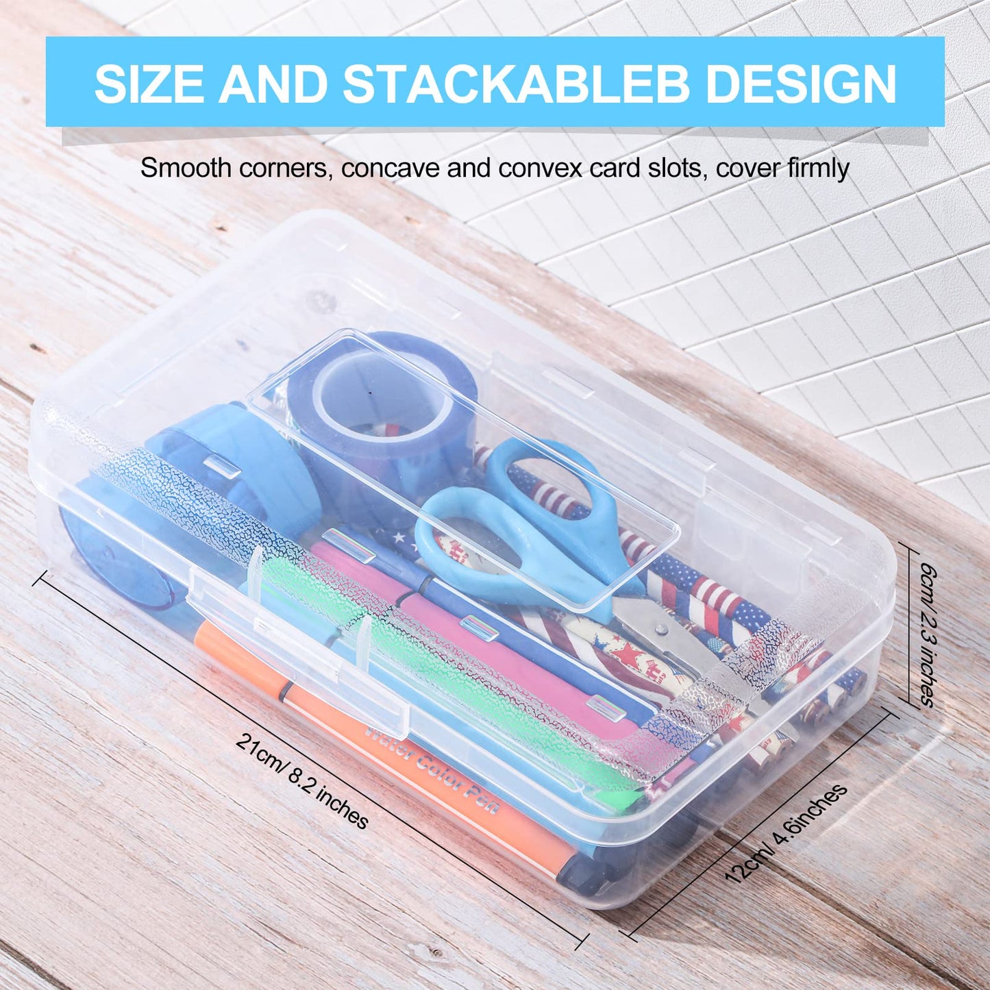 Fainne 24 Pack Pencil Boxes for School Clear Plastic Pencil Case Large Plastic Crayon Box Bulk Stackable Classroom Stationery Organizer School Supplies(Transparent)