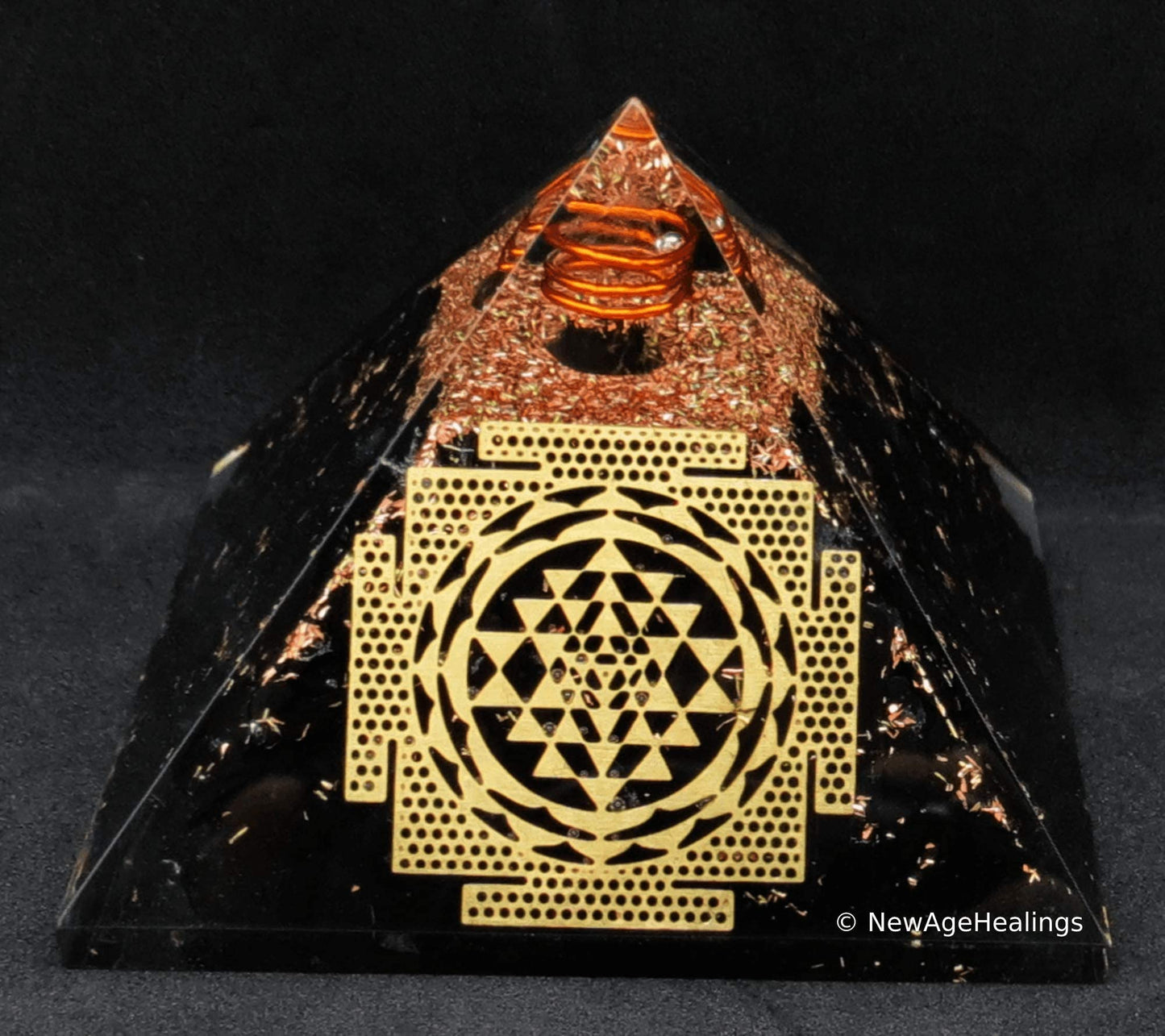 Amazing Gemstone Large Black Tourmaline Orgone Pyramid Crystal, Sri Yantra Big Orgonite Pyramid - Positive Energy Healing