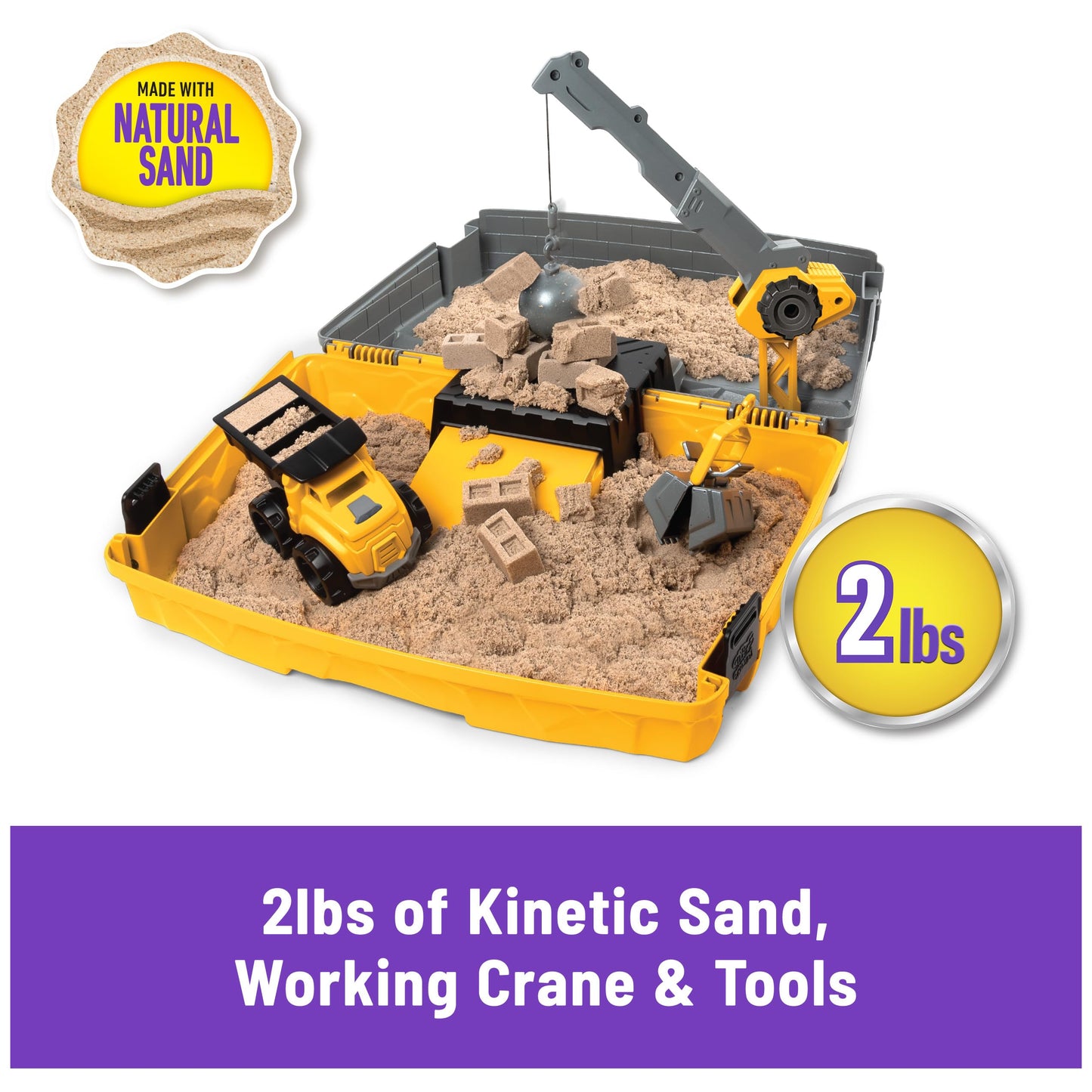 Kinetic Sand, Construction Site Folding Sandbox with 2lbs Play Sand & Toy Truck, Sensory Toys for Kids Ages 3 and up