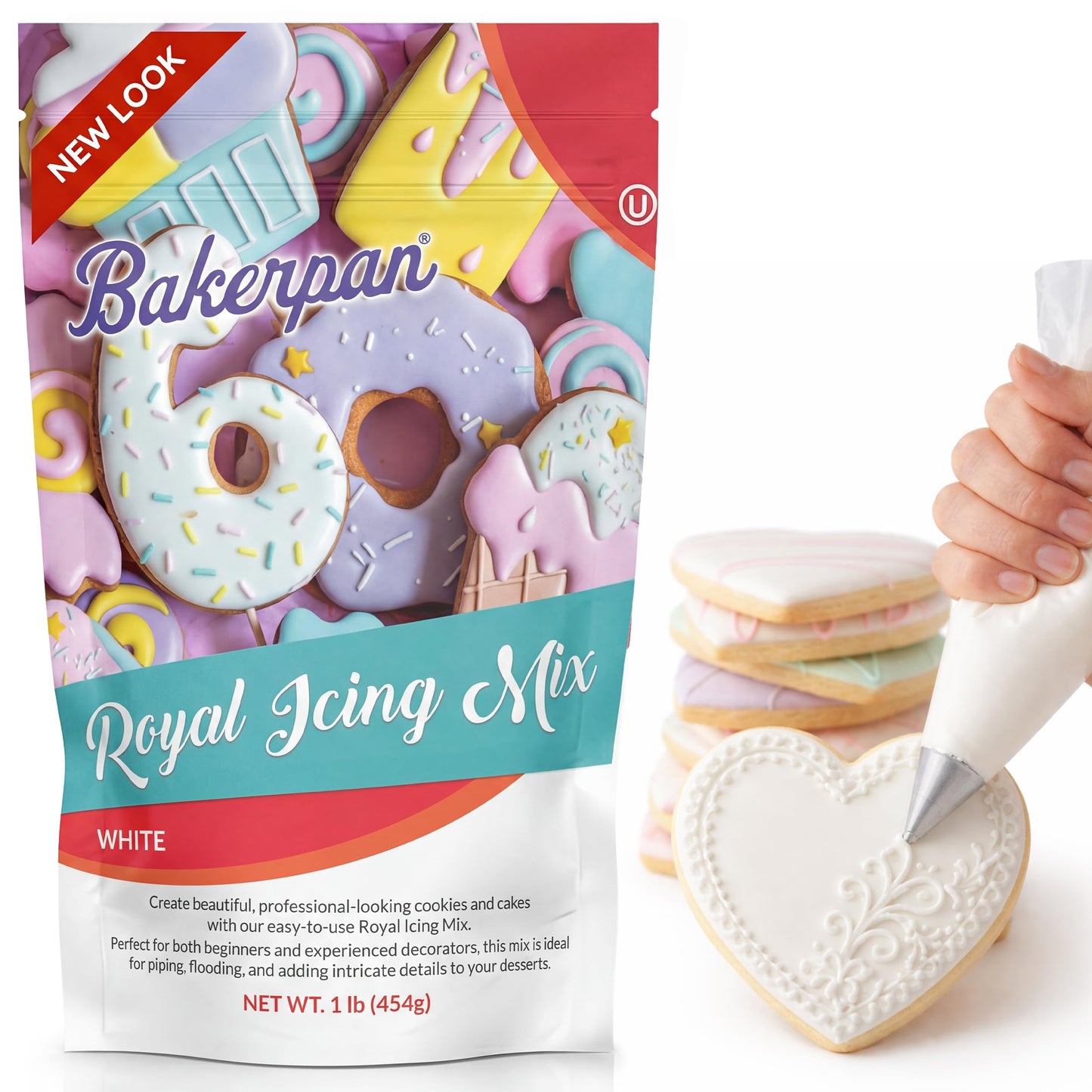 Bakerpan White Royal Icing Mix for Decorating Cookies and Cakes - Cookie Icing Mix - 16 Ounces (1 lb) | Made in USA