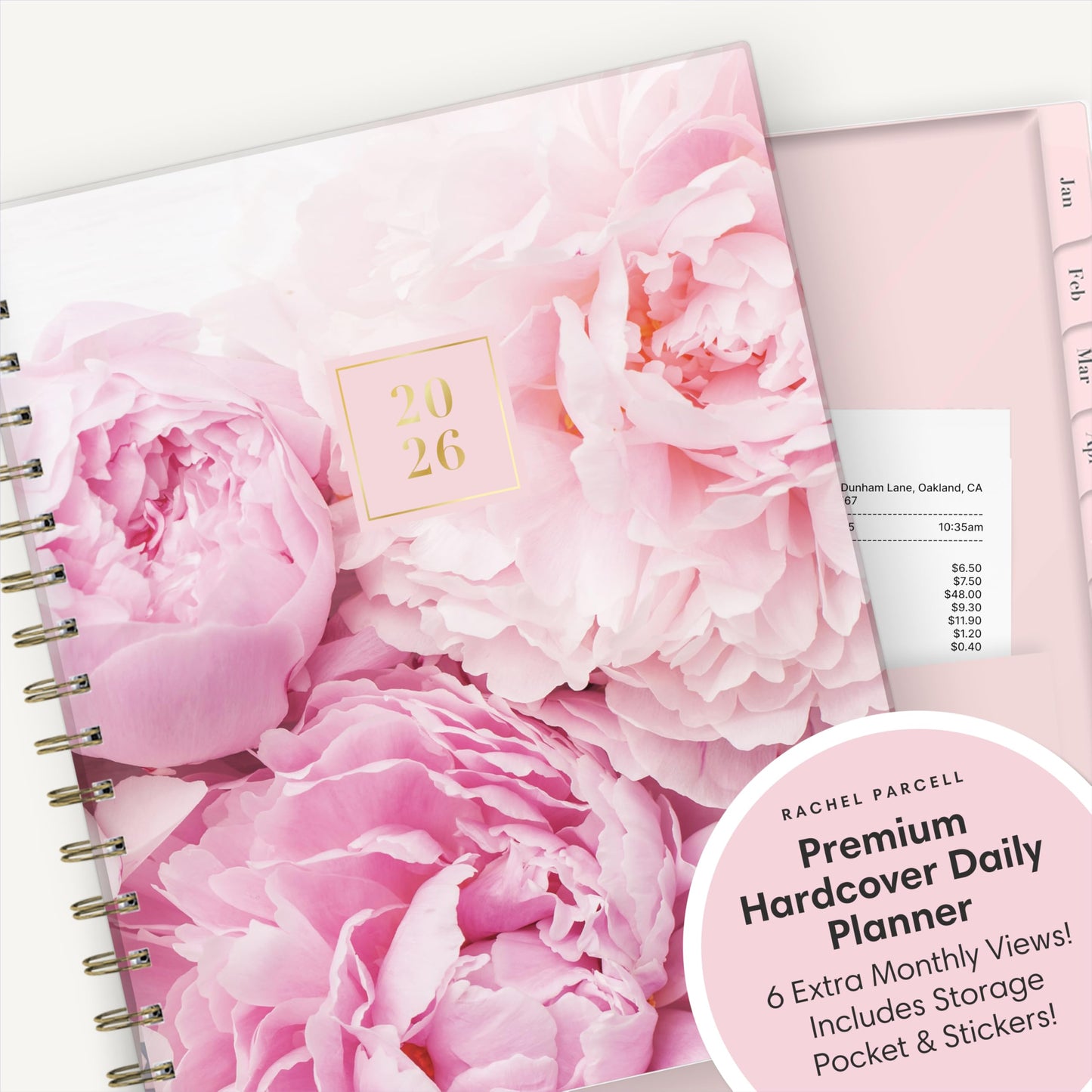 Blue Sky Rachel Parcell 2026 Daily and Monthly Planner Calendar, January 2026 - December 2026, 7" x 9", Hard Cover, Durable Twin Wire Binding, Laminated Tabs, Storage Pocket, Stickers, Peony