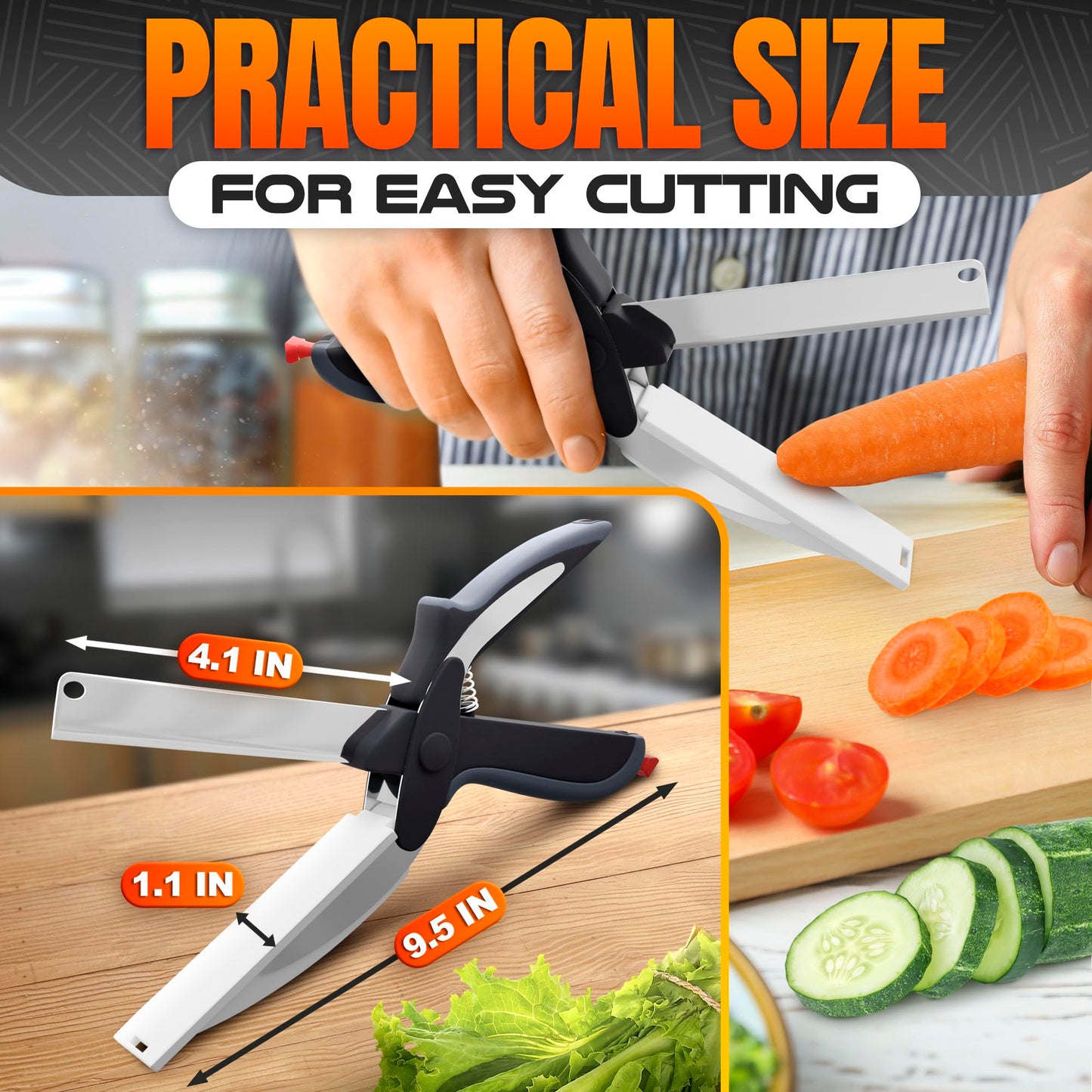 2 in 1 Cutting Board Scissors for Food - 9.6" Detachable Cheese Scissors with Cutting Board and Stainless Steel Blade - Easy-to-Use Veggie Cutter with Safety Lock, Suitable for Fruits and Vegetables