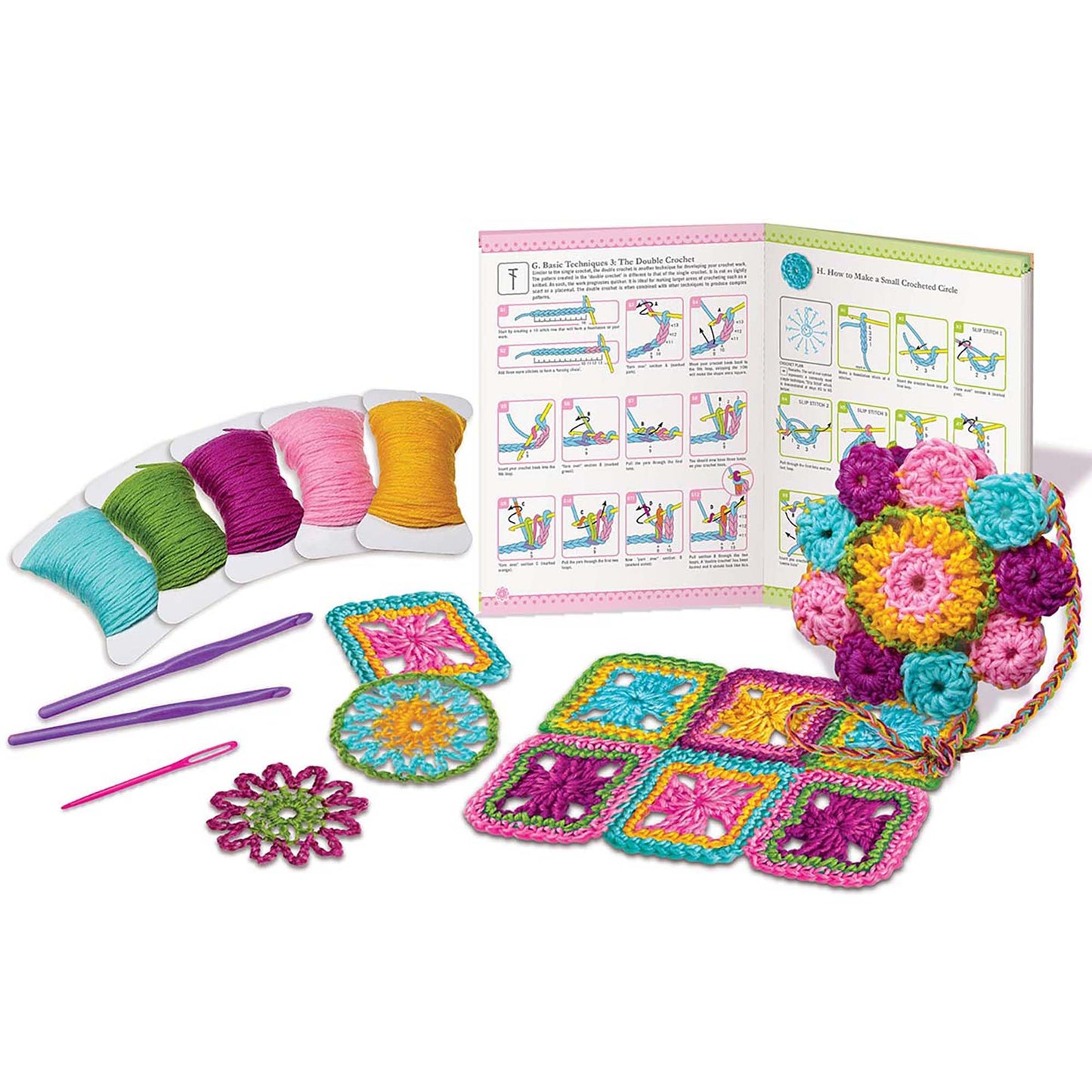 4M: Easy-to-Do Crochet - DIY Knitting Craft Kit, Learn 3 Yarn Work Projects, Create Coasters-Mini Bag-Placemat, All-in-1 Set, Beginners & Kids Ages 8+