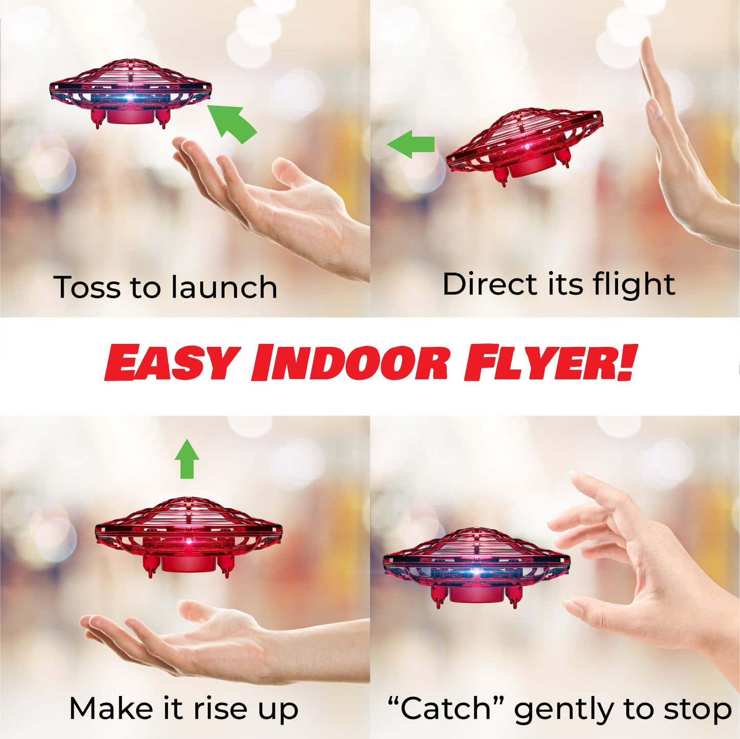 Force1 Scoot Duo Hand Operated Drone for Kids or Adults - 2pk Hands Free Motion Sensor Mini Drones, Easy Indoor Flying Ball Small UFO Toys for Boys and Girls (Red and Blue)
