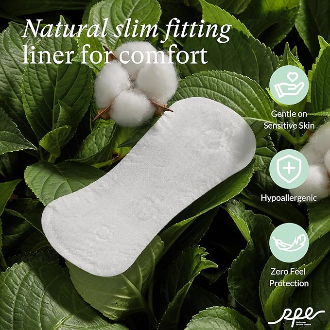 100% Organic Panty Liners for Women-120ct, Ultra Thin Cotton Cover, Regular Pantiliners, Light Absorbency, Unscented Barely There Pantie Liners (Regular Liner, Size 1, 120ct)