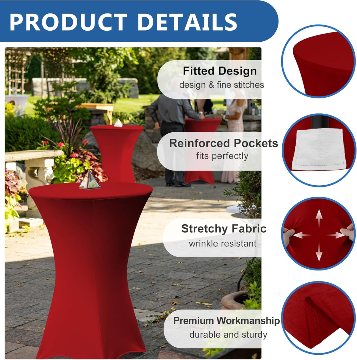 Cocktail Table Covers-Spandex Round High Top Table Cloths 8 Pack 32x43 Inch-Red Stretch Fitted Bar Tall Tablecloth for Pub Bistro Highboy Party Event Banquet Height Folding Satnding Tables
