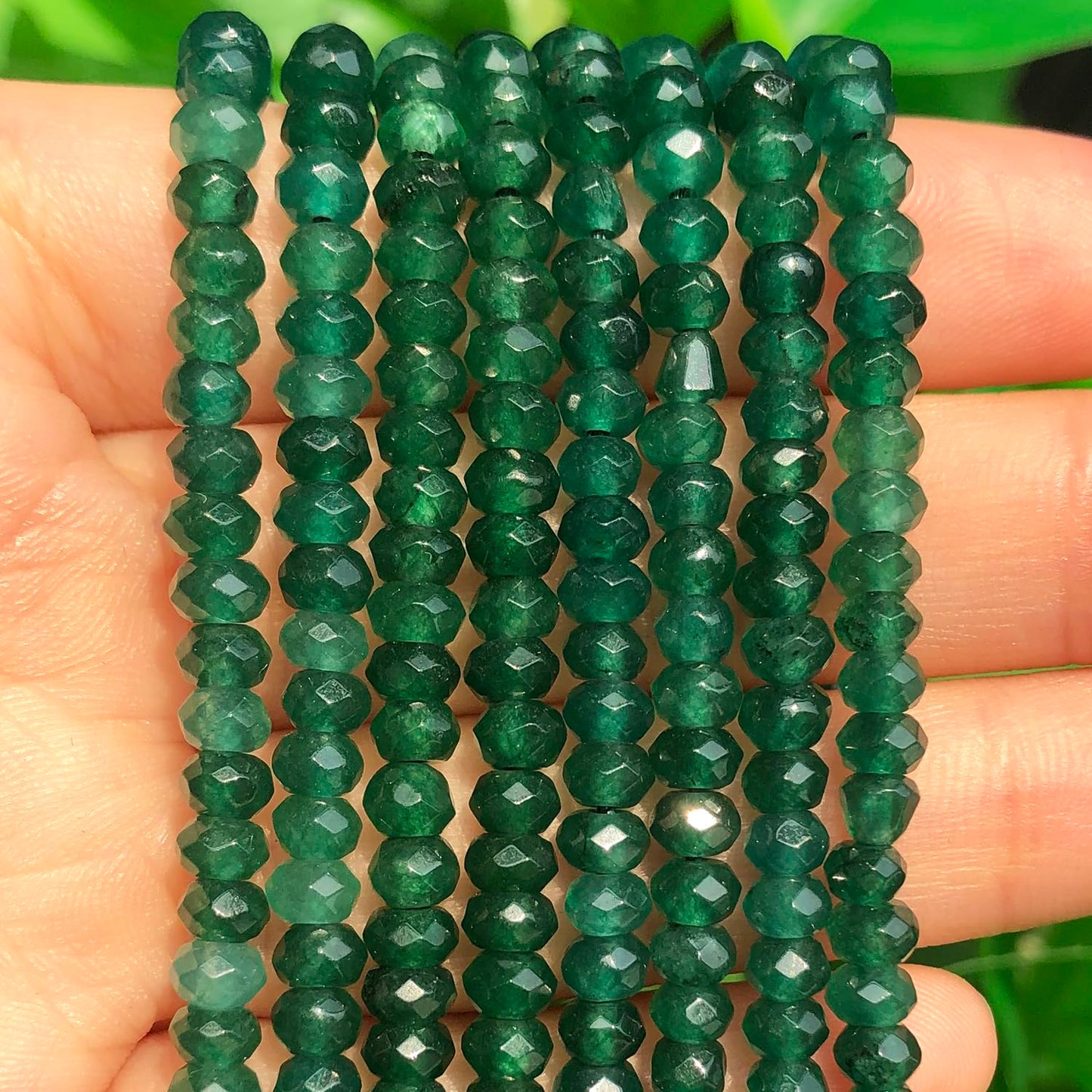 2 String 220PCS 3x5mm Natural Dark Green Chalcedony Stone Beads for Jewelry Making, Songxi Facted Loose Gemstone Beads for DIY Bracelet Necklace Making Supplies with Energy Healing Chakra Power