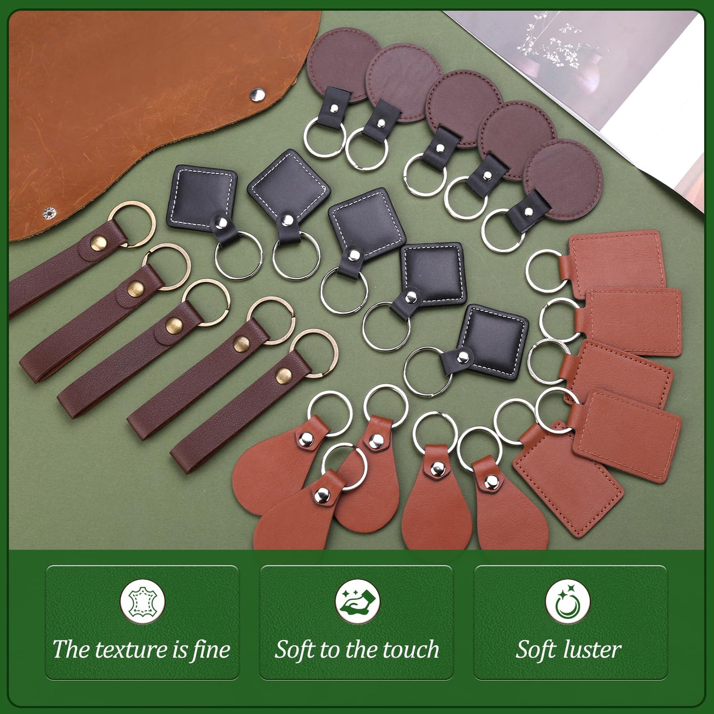 Tikjiua 25 Pcs Leather Key Fob Kit, 5 Types PU Leather Key Fobs with Rivets and Keychain Ring, Diy Keychains Holder for Keychain Making Craft Working