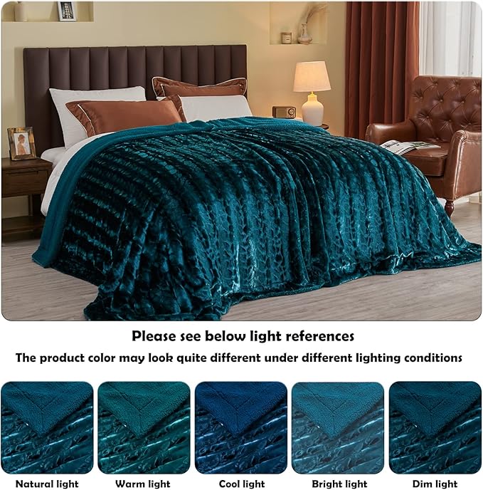 NEWCOSPLAY Super Soft Faux Fur Throw Blanket for Couch Dark Teal Fuzzy Plush Warm Blanket for Sofa Bed (Dark Teal, Throw(50"x60"))
