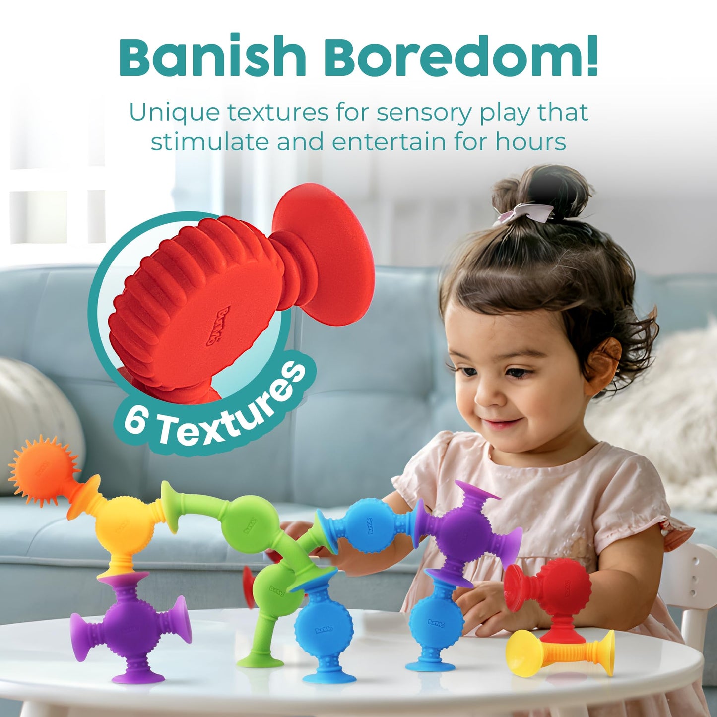 BUNMO Bath Toys Suction - Connect, Build, Create - Bath Toys - Hours of Fun & Creativity - Fine Motor Skills - Stimulating Sensory Toys - Non-Mouthable Toy 3+ - Textured 44 Pack
