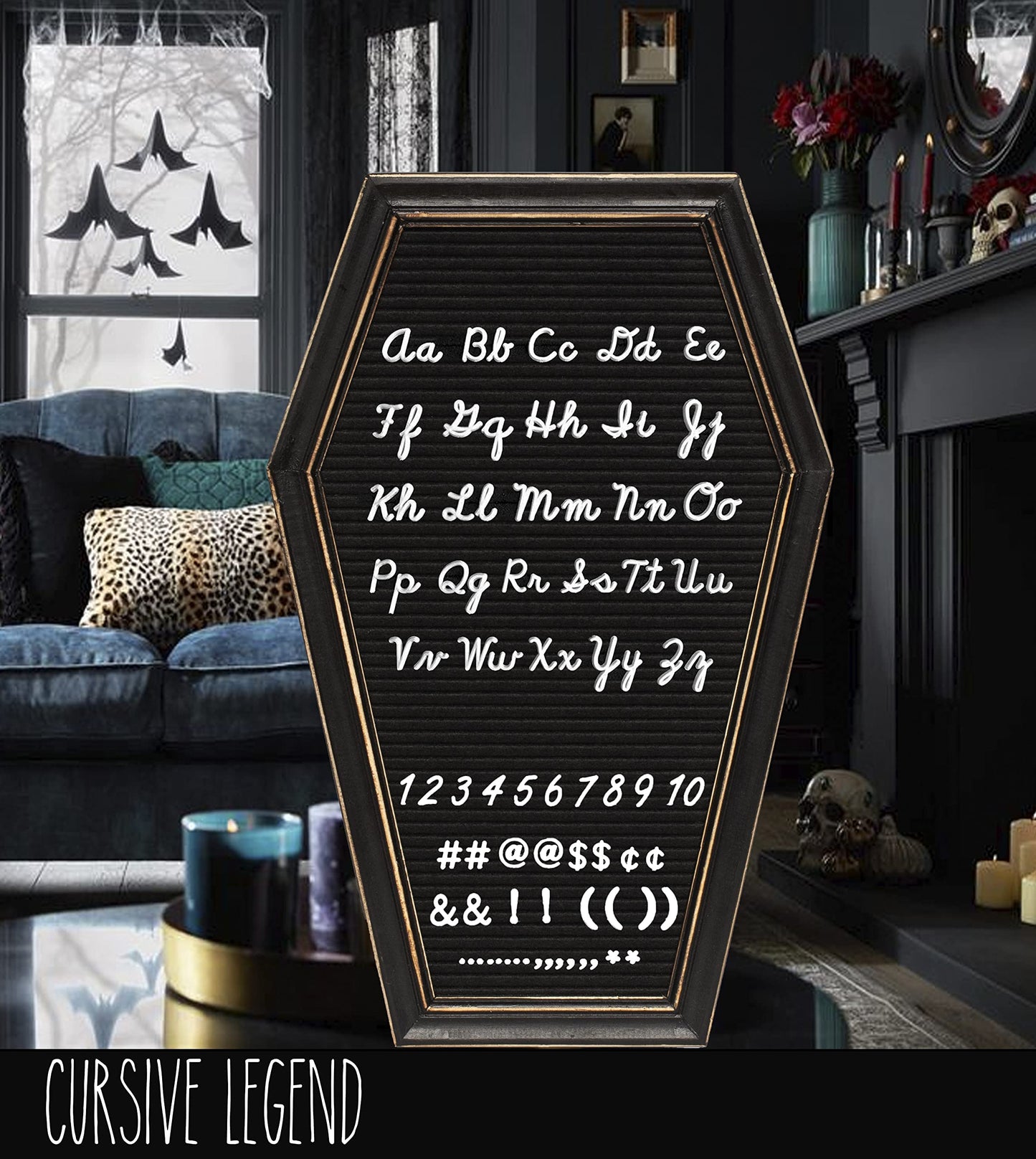 Coffin Letter Board Sign [Large and Mini Combo] - Witchy Decor Aesthetic, Gothic Home Decor Word Board With Letters Changeable Letter Board Sign Goth Room Decor Coffin Pin Board, Emo Room Decor Black