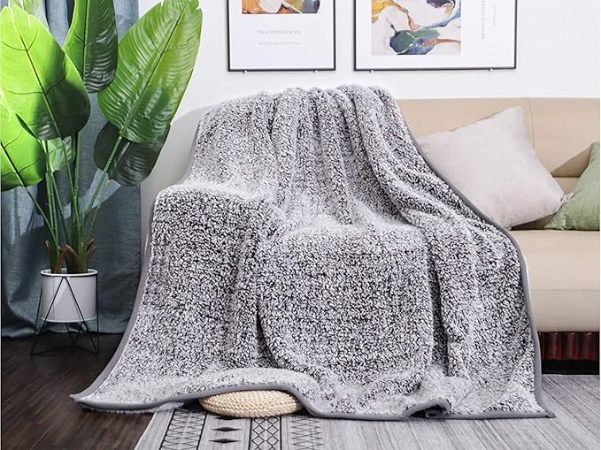 EMME Fuzzy Blanket Soft Fleece Throw Blankets for Women, Fluffy Sherpa Throws(Plush Grey,50"x60")