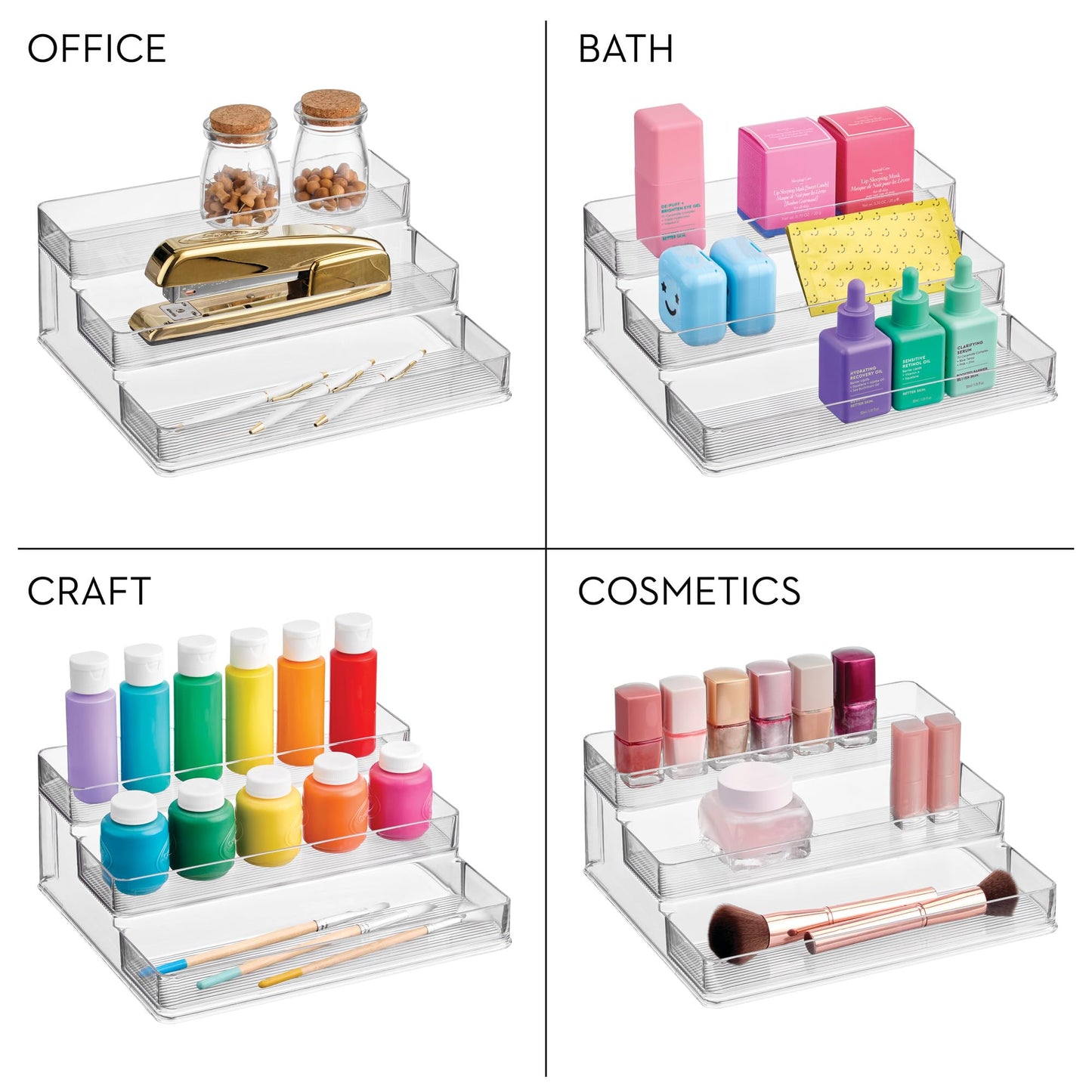 iDesign Nail Polish Organizer, Holds up to 30 Bottles, Compact 3-Tier Clear Display Stand for Countertop