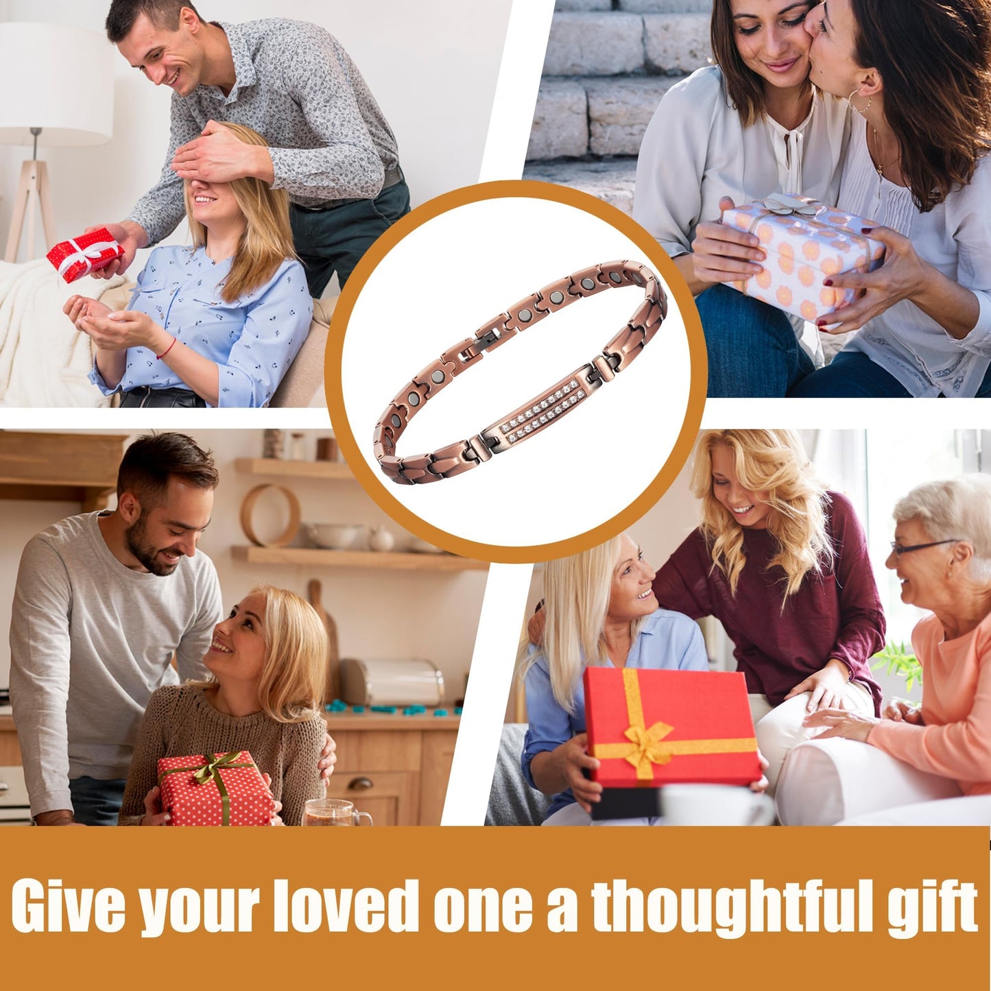 EnerCoppeX Copper Magnetic Bracelet for Women - Crystal Detox Jewelry with 3500 Gauss Magnet (B)