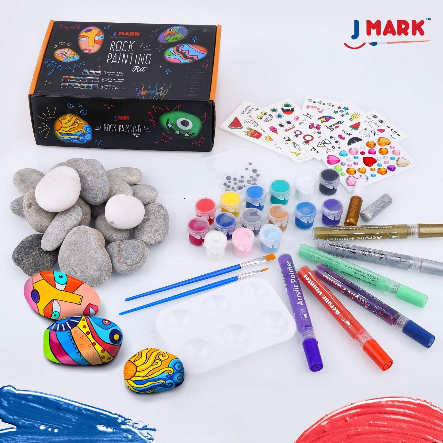 J MARK Premium Rock Painting Kit - Acrylic Paint Pens for Rock Painting, Glow in the Dark and More