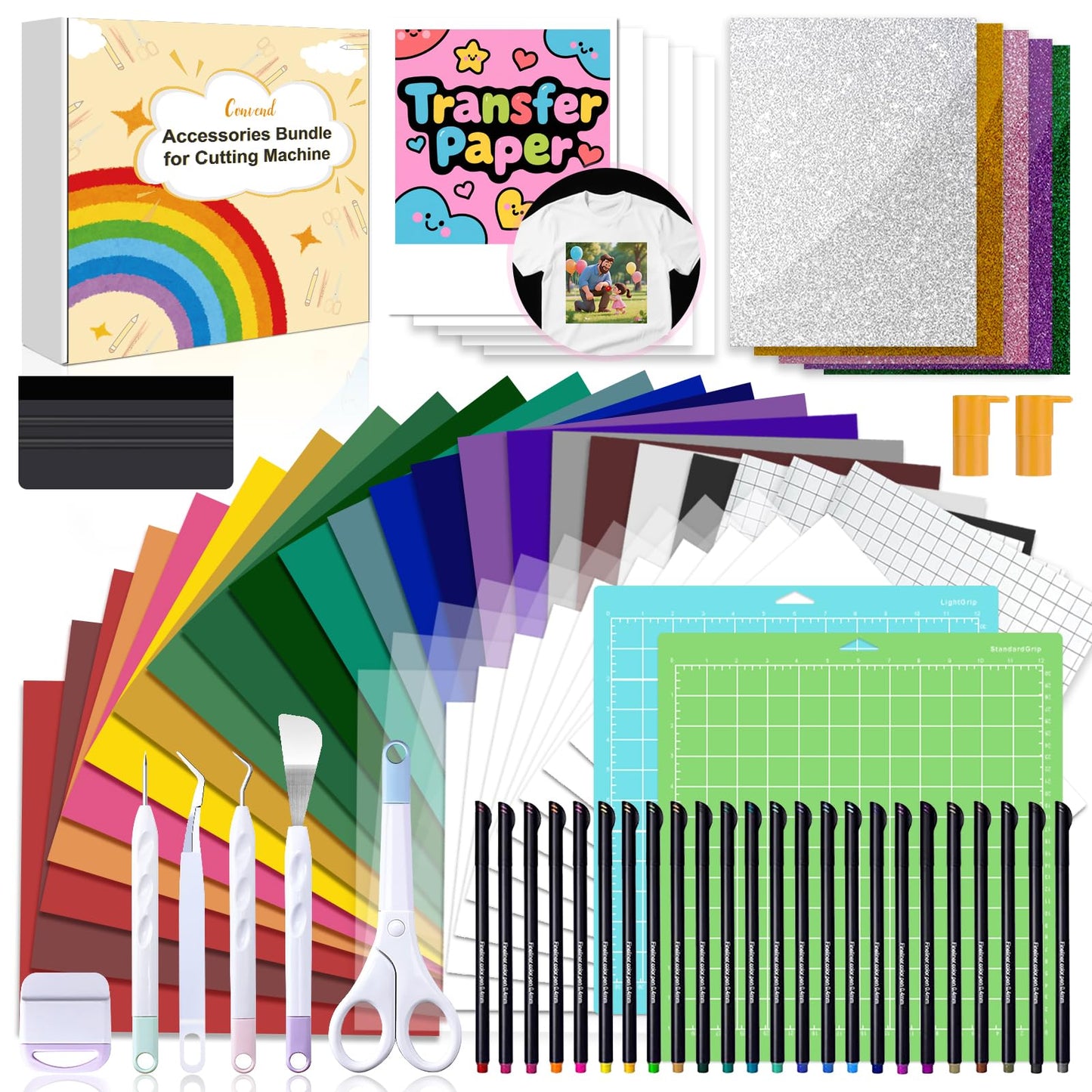 The Ultimate Accessories and Supplies Bundle for Maker and All Explore Air - The Starter Kit with Deluxe gift packaging,Weeding Tools,Glitter Vinyl,Permanent Vinyl,Transfer Paper for Crafting Projects