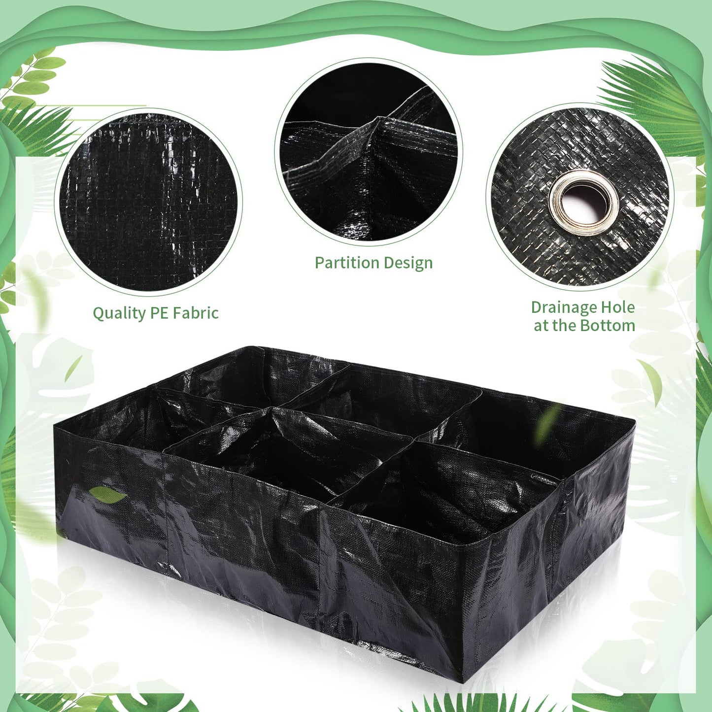6 Pcs 35 Gallon Fabric Raised Garden Bed Breathable Planting Container Grow Bag with 6 Compartments Rectangle Large Raised Planting Bed for Vegetable Tomato Herbs Potato Fruits Flower Planter Pot