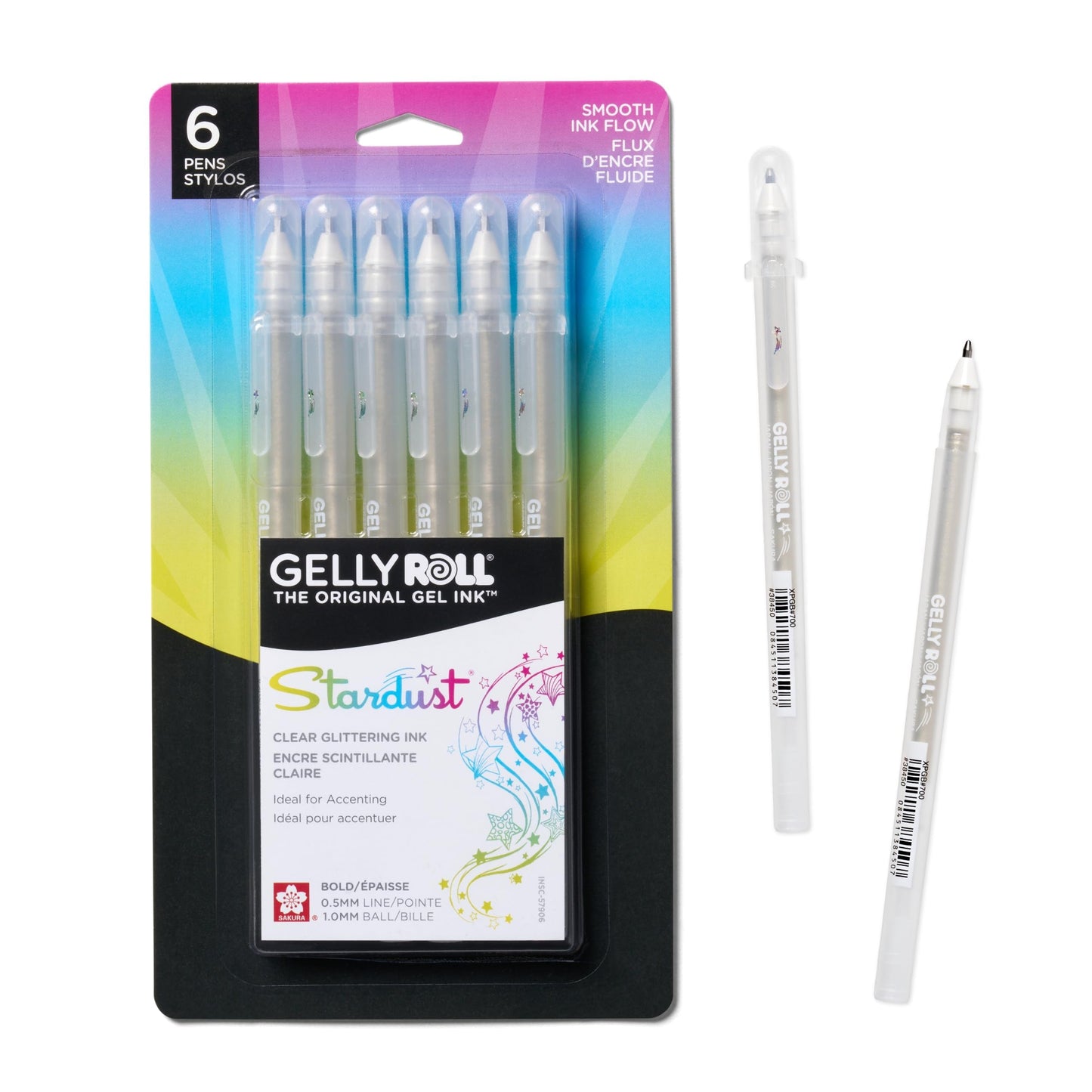 SAKURA 57906 6-Piece Gelly Roll Stardust Gel Pen Set, Bold, Clear