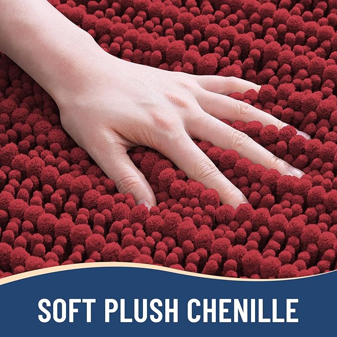 Arotive Luxury Chenille Bathroom Rug Mat, Extra Soft Thick Absorbent Shaggy Bath Rugs, Non-Slip Machine Wash Dry, Plush Bath Mats for Bathroom, Shower and Tub, 47x24, Red