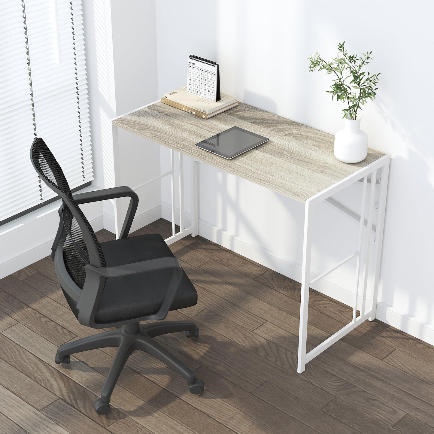 Lutown-Teen Folding Desk 40 inch Writing Gaming Computer Camping Table, No Assembly Required Home Office Desk, Beige