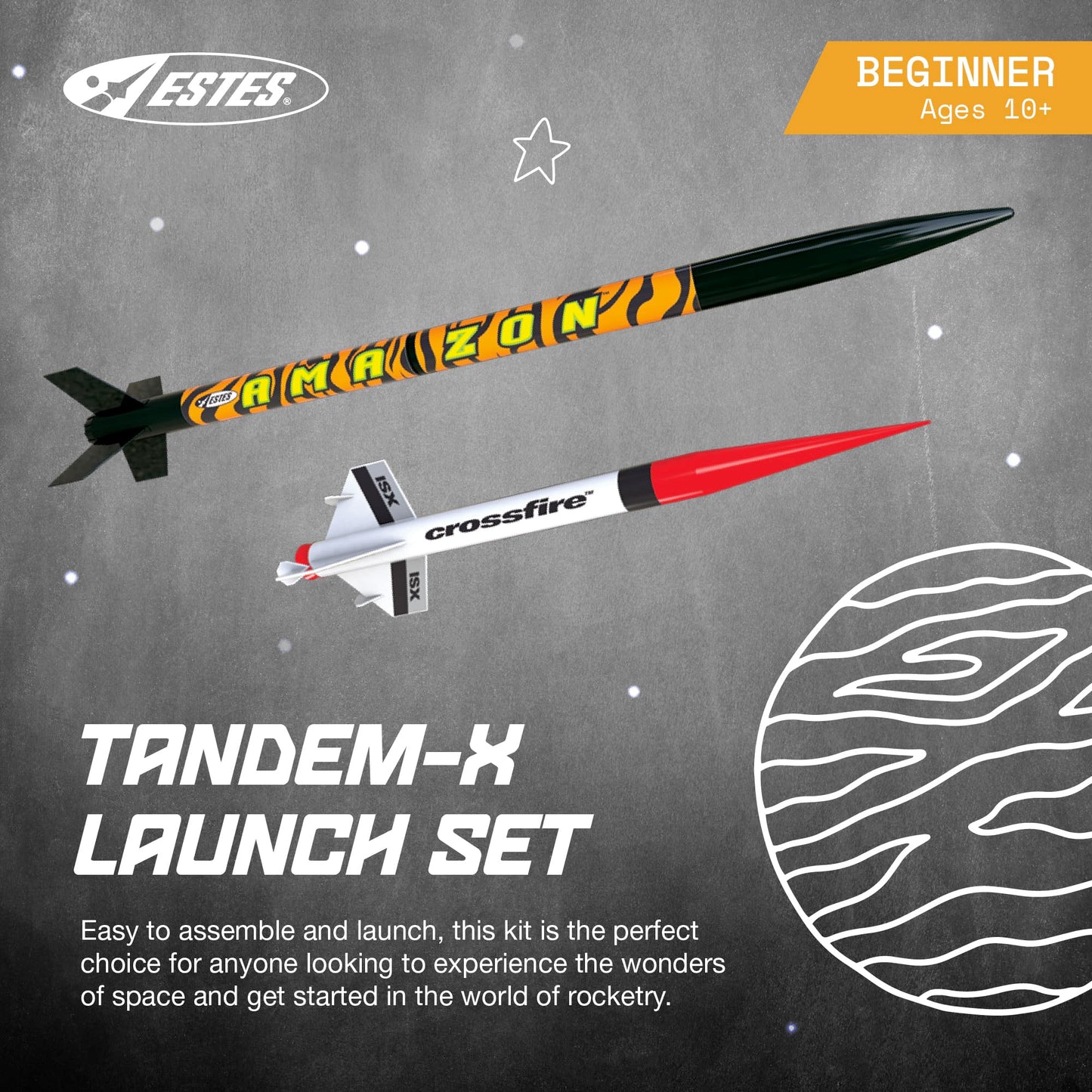 Estes 1469 Tandem X Rocket-Building Kit, Beginner Flying-Rocket Model Kit for Ages 10+, Includes Launch Pad and Controller