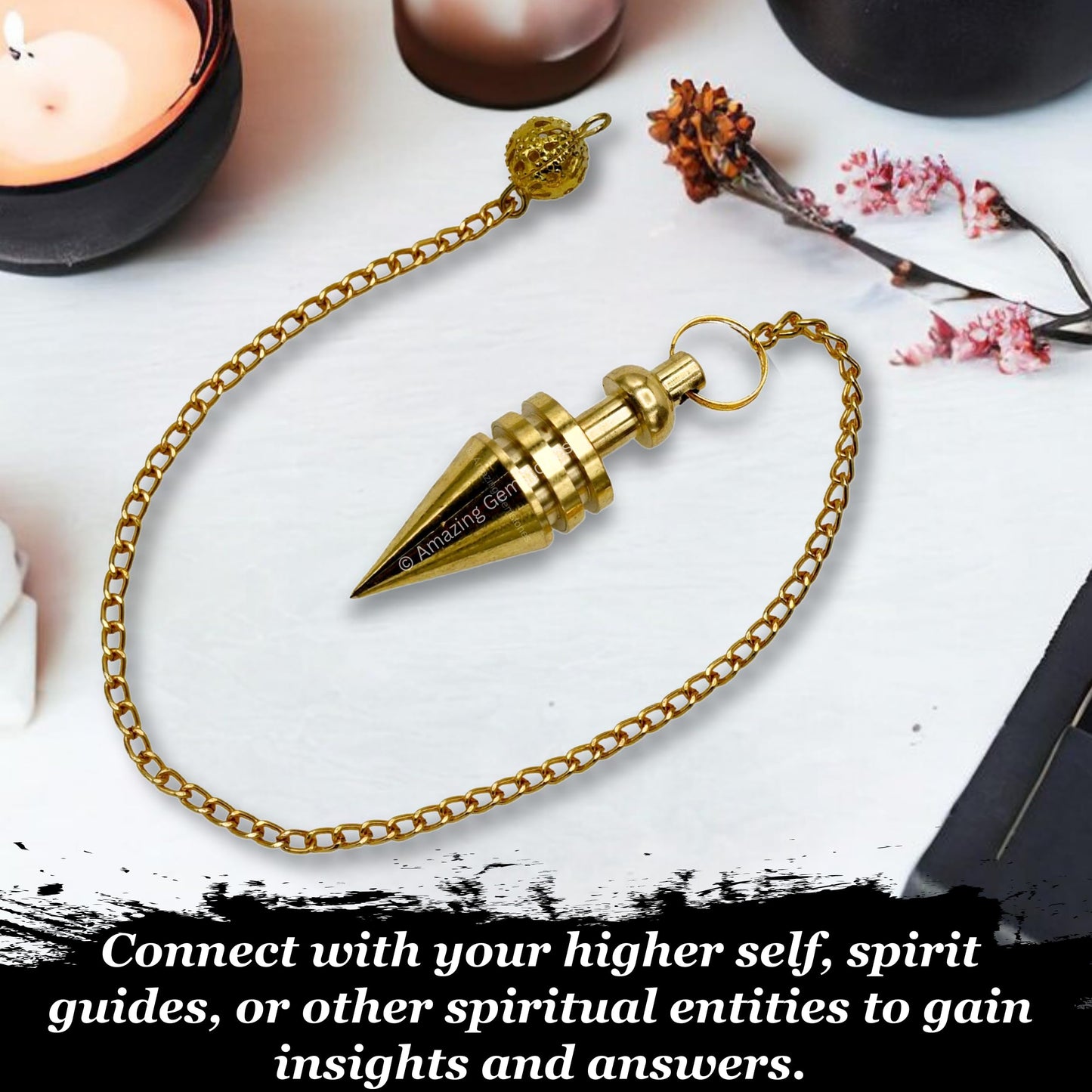 Amazing Gemstone Healing Metal Pendulums for Divination, Gold Ring Cone Steel Copper Pendulum High Energy Pendulo de Bronce Pendulos de Mesa MP47