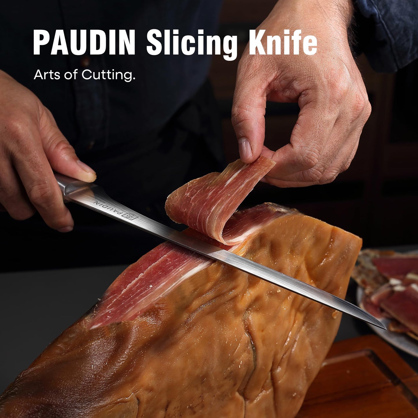 PAUDIN 10 Inch Ham Slicing Knife, Professional Carving Knife for Meat, High Carbon Stainless Steel, Ergonomic Pakkawood Handle with Sheath, Ultra Sharp Blade for Prosciutto/Jamon Serrano, Gift Box