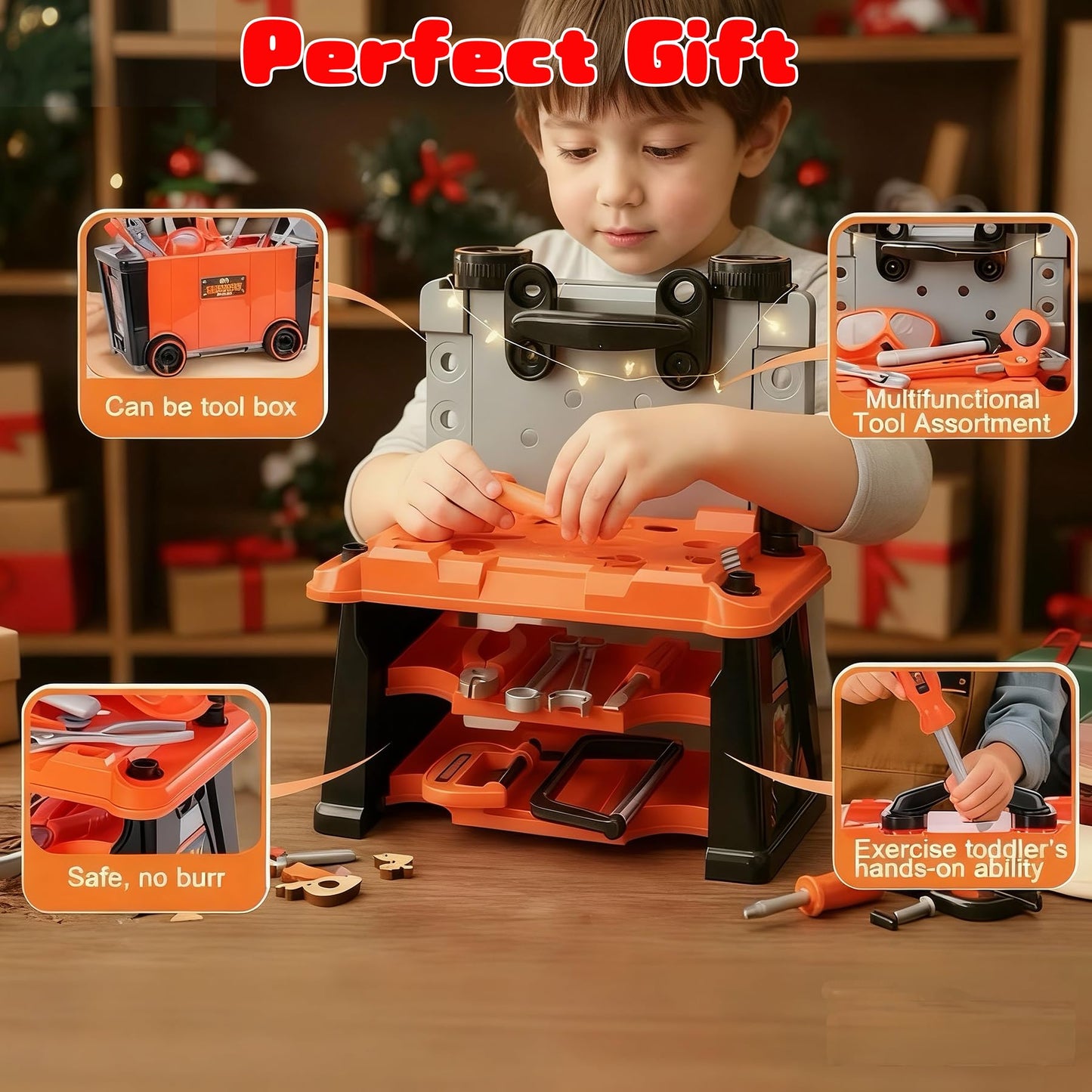 REXBETI Kids Tool Set with Box and Electronic Toy Drill, Pretend Play Kids Workbench Construction Kits, Toddler Tool Set, Birthday Gifts for Ages 3-8 Years Old