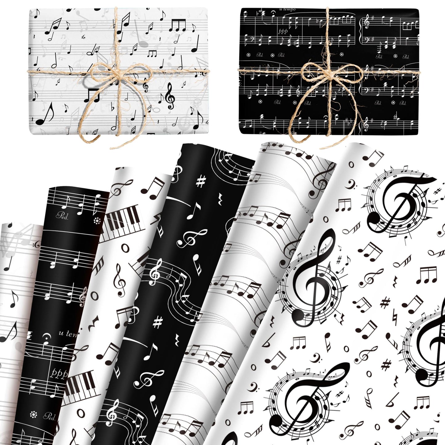 12 Sheets Music Notes Wrapping Paper Black White Pattern Gift Wrap Paper Music Themed Birthday Wrapping DIY Crafts Papers Party Favors Supplies