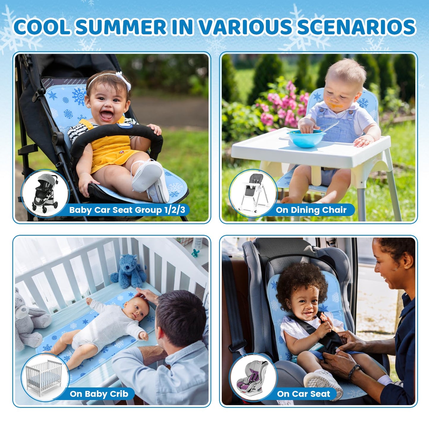 Orzbow Reversible Stroller Cooling Pad | Solid-Gel Baby Cooling Pad for Stroller, High Chair, Bassinet, Crib | Water-Resistant and Comfortable Seat Liner, Keep Baby Cool in Summer Essentials, Blue