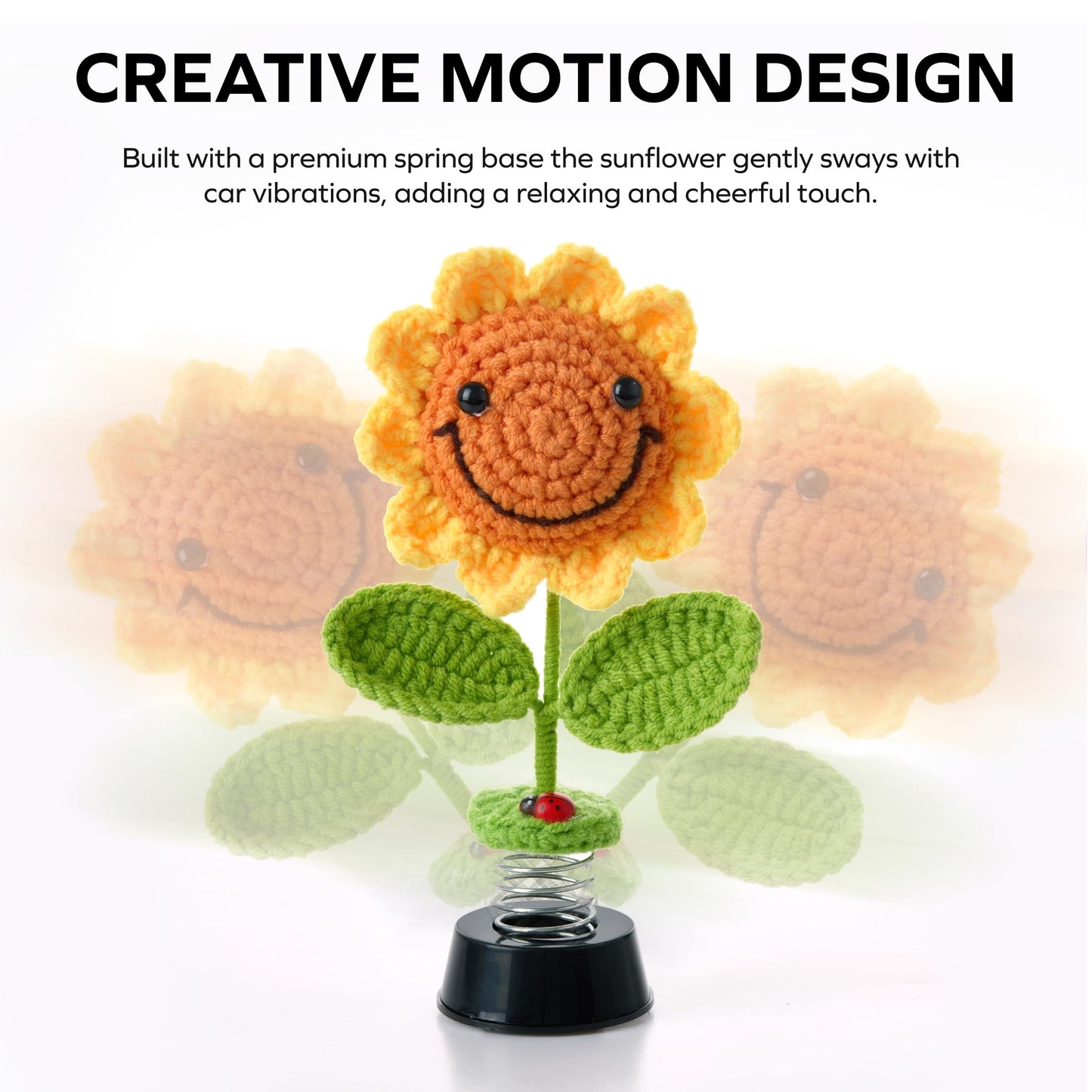 Aisle 3 Essentials Smiley Sunflower Bobblehead – Cute Dashboard & Desk Décor | Spring-Mounted Dancing Flower Ornament with Ladybug Accent | Cheerful Gift for Car, Office, or Home