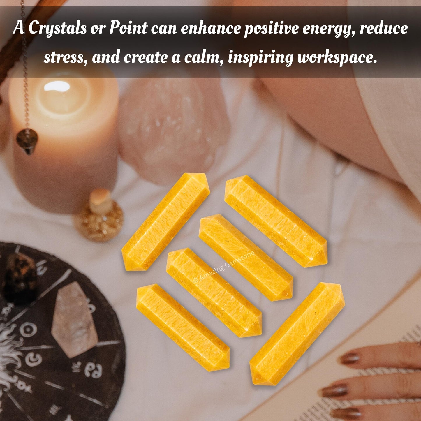 Yellow Jasper Crystal Points Bulk Healing Crystals and Stones - Pack of 3 Double Terminated Healing Wand Point Bulk Crystals for Crafts, Crystal Grid - Premium Crystals for Beginners Gifts