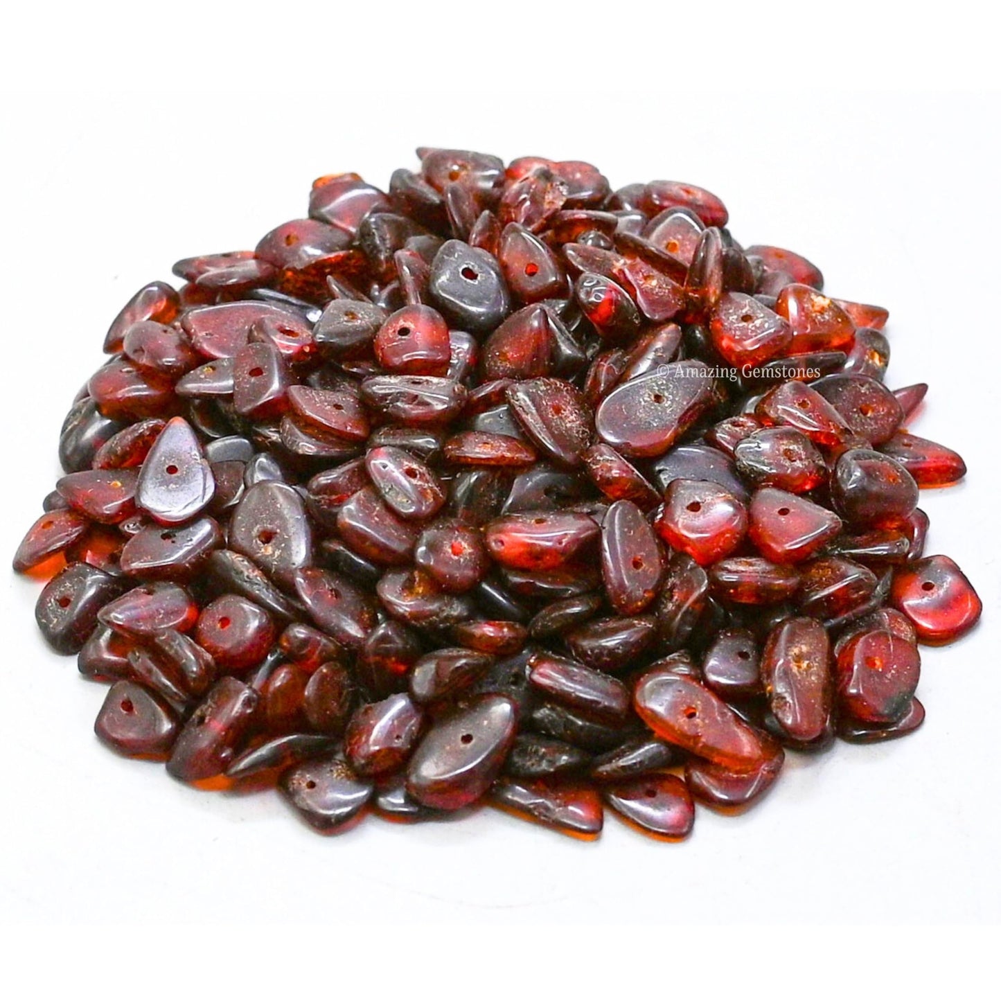 Amazing Gemstone Pre Drilled Natural Crystals Crushed Chips Beads for Jewelry Making, DIY Handmade Healing Crystals (25 Inch Strand, Amber)