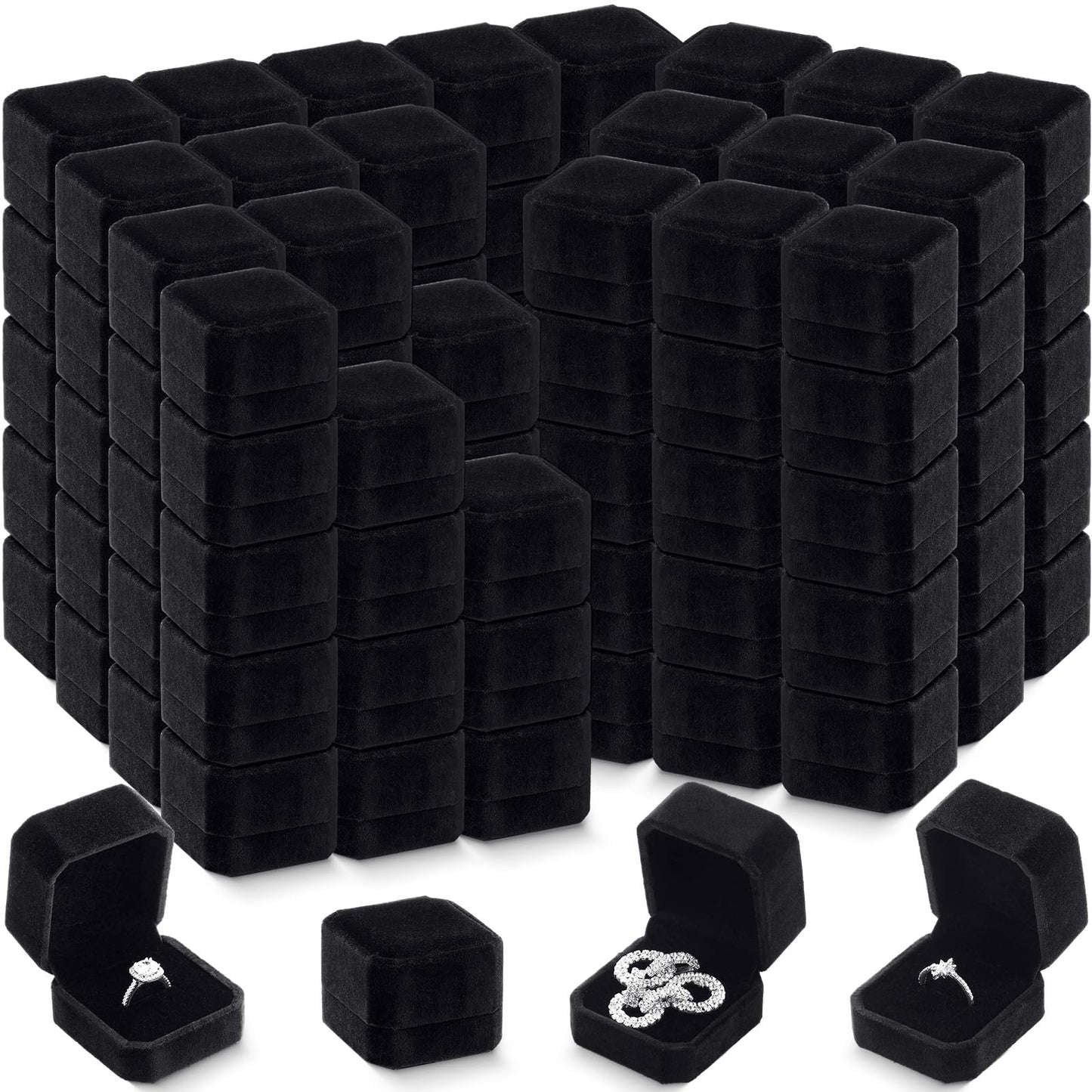 Misdary 180 Pcs Black Velvet Ring Boxes Bulk with Lined Earring Jewelry Gift Box Case for Wedding 2.13 x 2.01 x 1.54 Inches