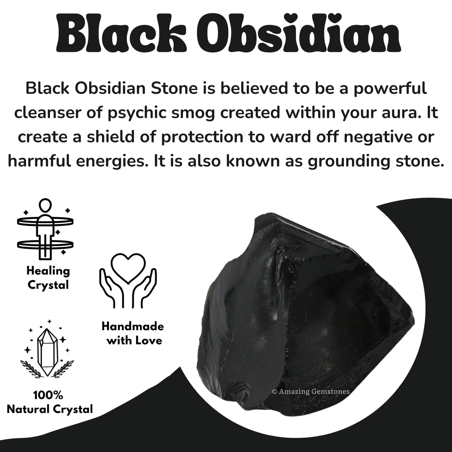 Amazing Gemstone Black Obsidian Rock Crystals and Healing Stones, Natural Raw for Tumbling and DIY, Obsidiana Negra Original (2 Pieces)