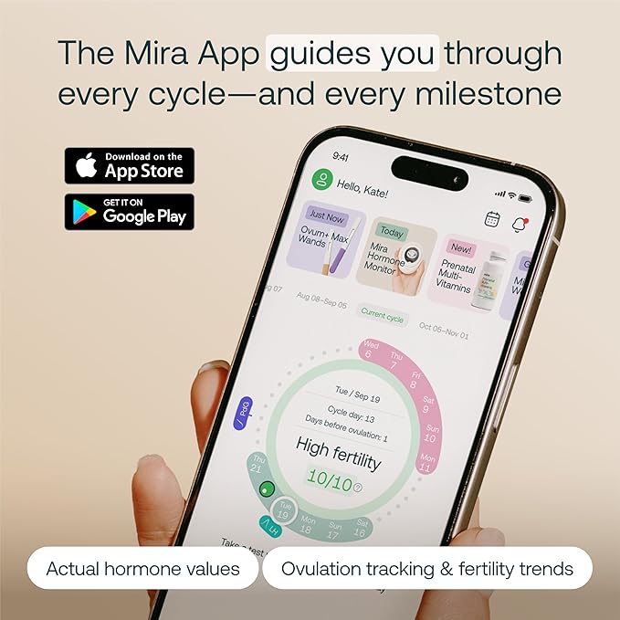 Mira Max Fertility Monitor & Ovulation Test Kit for Women, Track LH, PdG, E3G Hormone Levels, Digital Fertility Tracker + 10 Ovulation Test Strips, Monitor and Detect Ovulation at-Home with Mira App