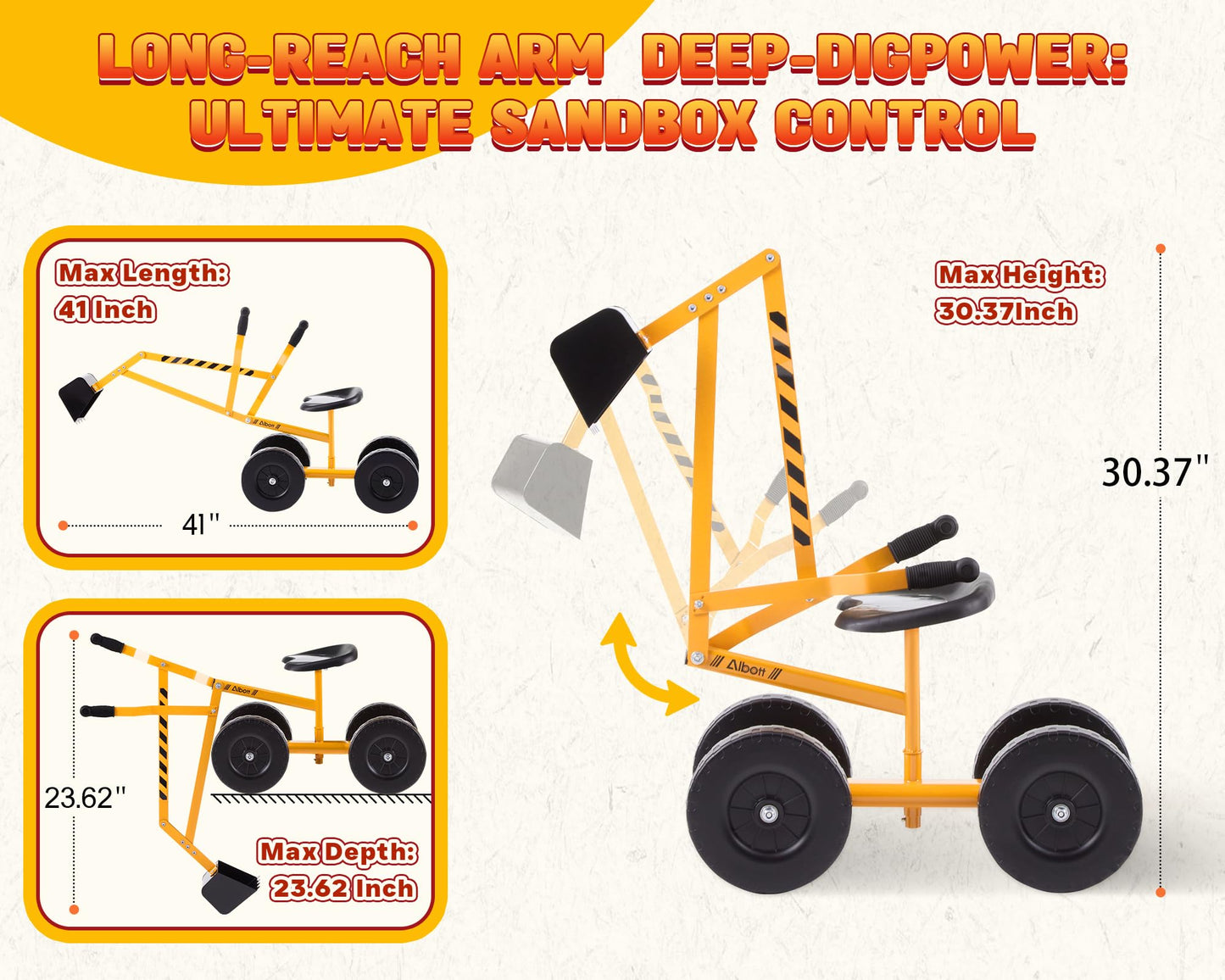 Albott Ride On Sand Digger Excavator Toys Working Crane with 8 inches Wheels and 360° Rotation Seat (Yellow)