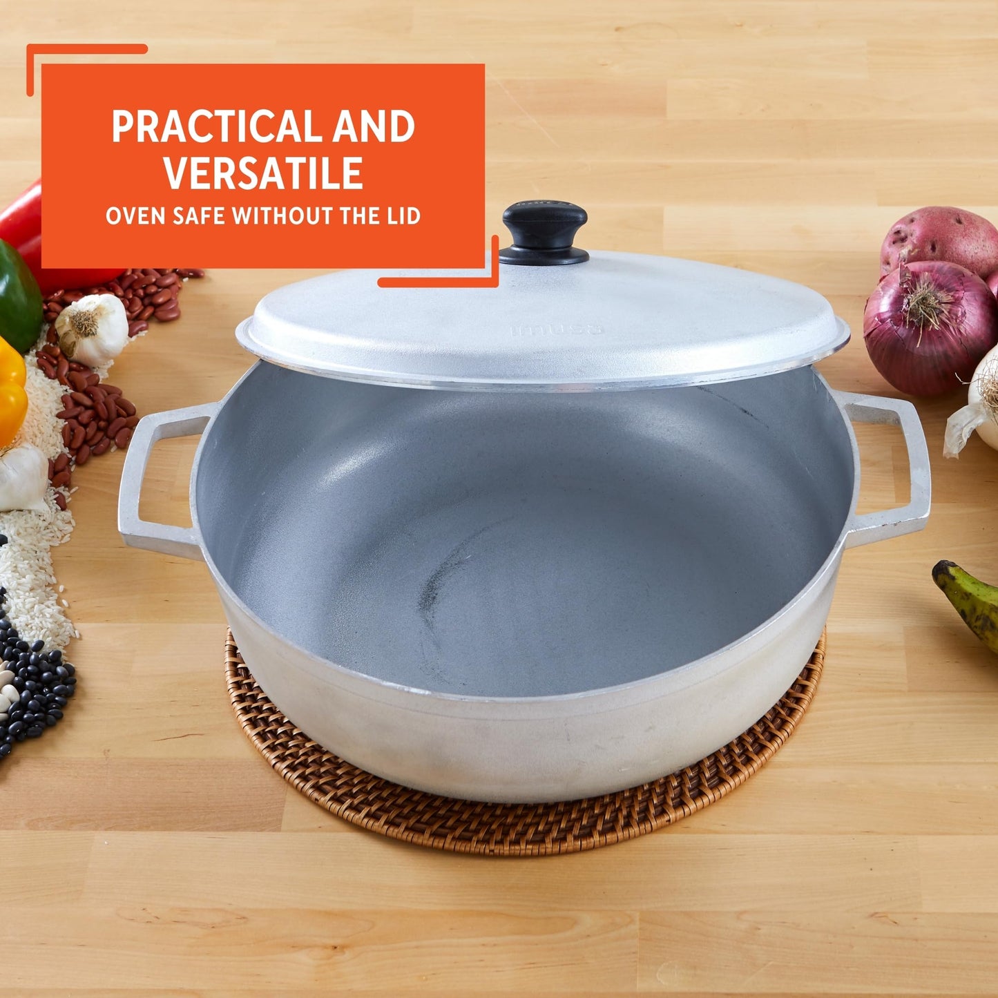 IMUSA 7.5 Quart Traditional Natural Made in Colombia Caldero with Lid for Cooking and Serving,Silver