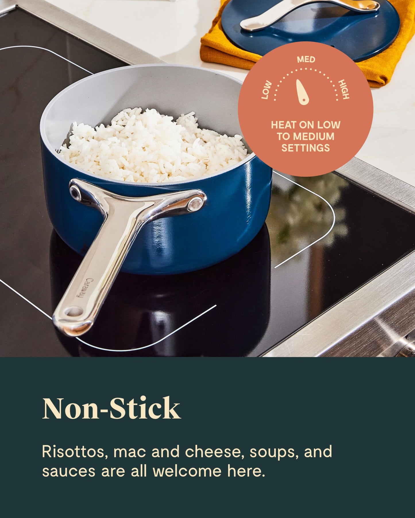 Caraway Nonstick Ceramic Sauce Pan with Lid (3 qt) - Non Toxic, PTFE & PFOA Free - Oven Safe & Compatible with All Stovetops (Gas, Electric & Induction) - Black