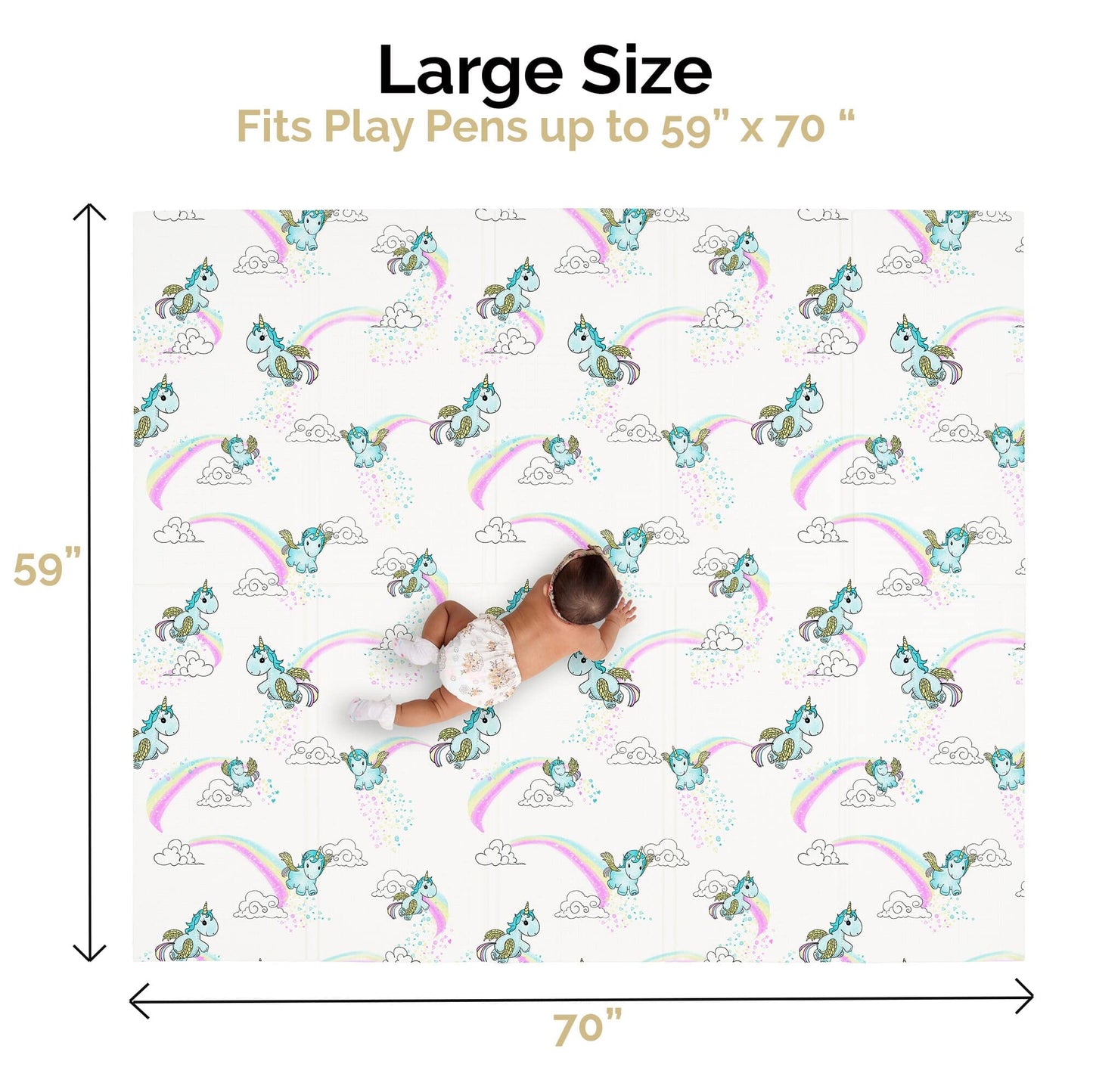 JumpOff Jo Foldable Foam Play Mat – Large Waterproof Baby & Toddler Activity Floor Mat, Double-Sided 70 x 59 Inch Play Surface - Fairy Blossom