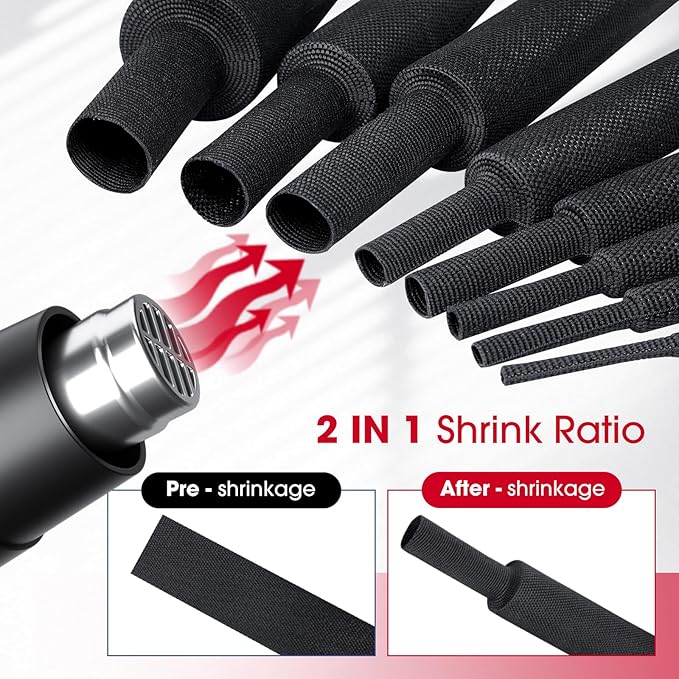 Sonoreboom 2 in 1 Heat Shrink Braided Sleeving Fabric Tubing-Ideal fit Irregular Shape Hose/Cable/Wire (1"(25mm), 22FT)